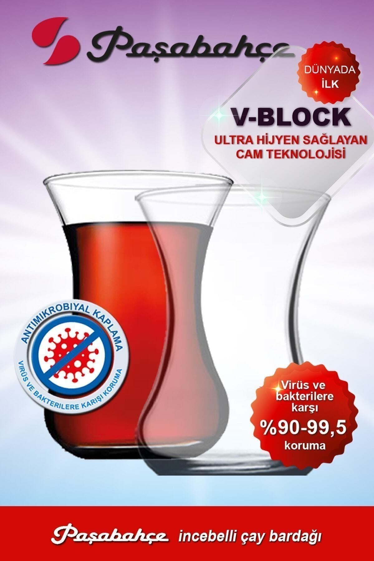 Paşabahçe V-block Antimikrobiyal 6'lı Incebelli Çay Bardağı 42381 Fma03552