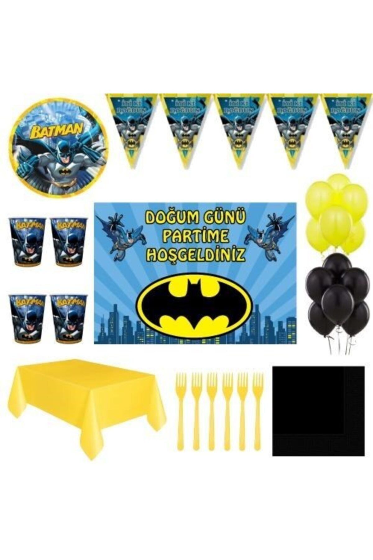 Batman 16 Kişilik 50x70 Cm Afişli Doğum Günü Parti Süsleri 16 Kişilik