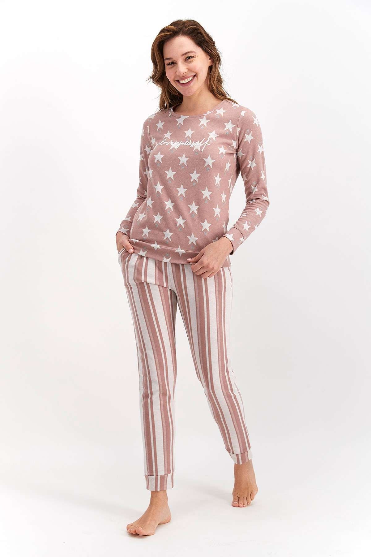Arnetta 1140 Kadın Sıfır Yaka Pijama Takımı Homewear A.gul Kurusu