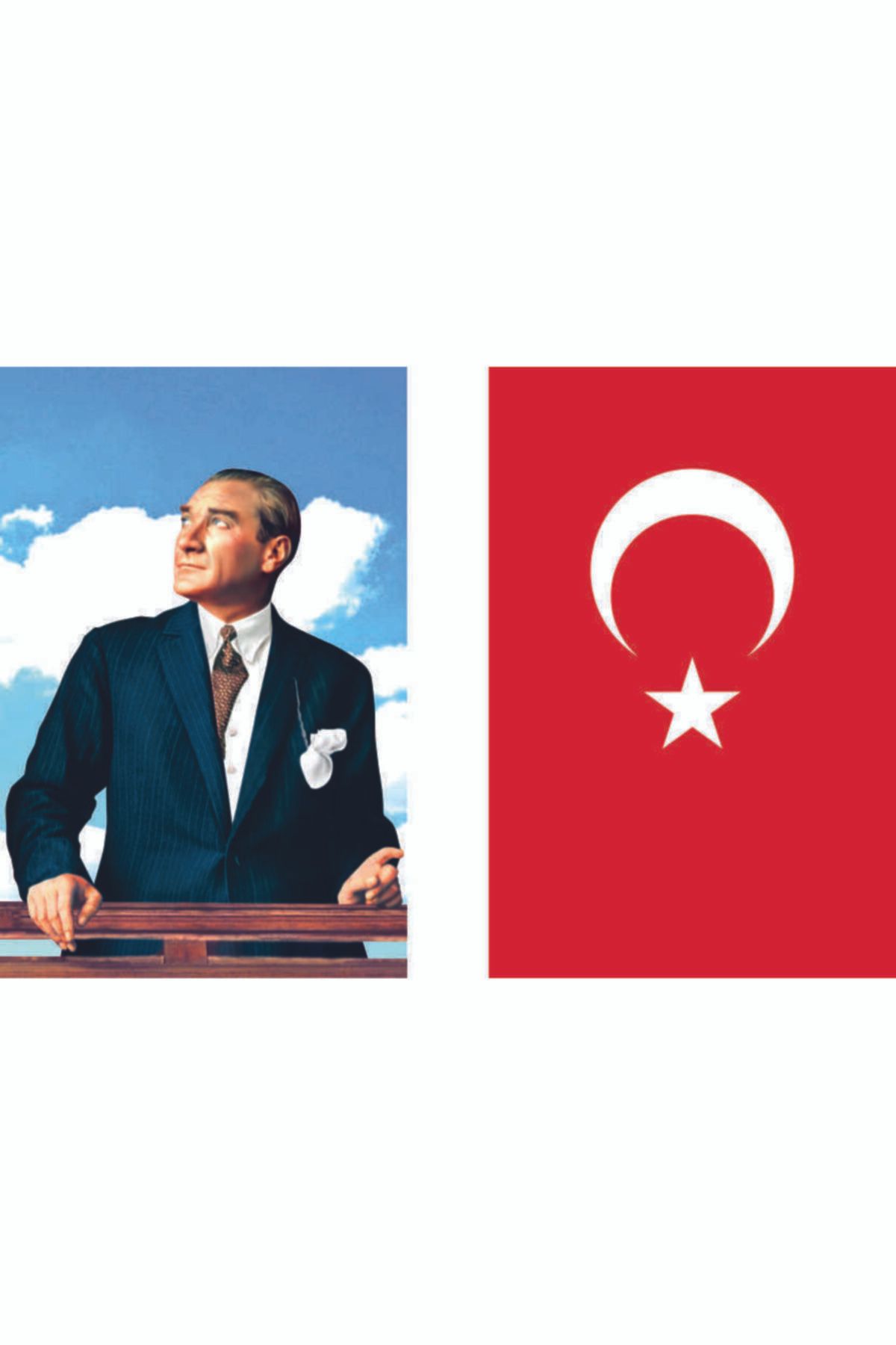 bayrakal  Atatürk Posteri Ve Türk Bayrağı Ikili Takım, Atatürklü Bayrak, Kumaş Atatürk Resmi 150x225cm
