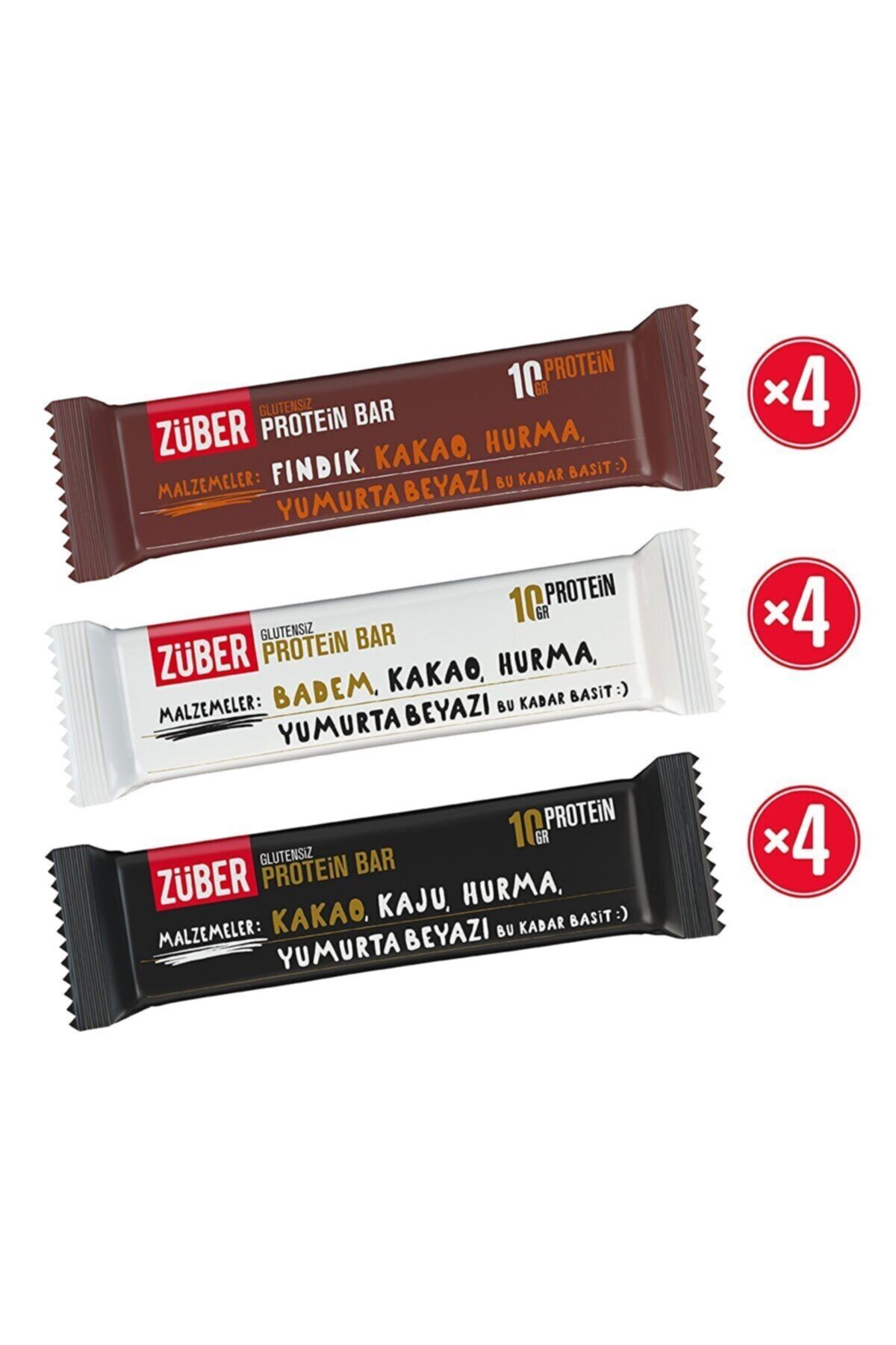 Züber Protein Bar Karışık Deneme Paketi Fındıklı - Bademli - Kakaolu Glutensiz Avantaj Paket
