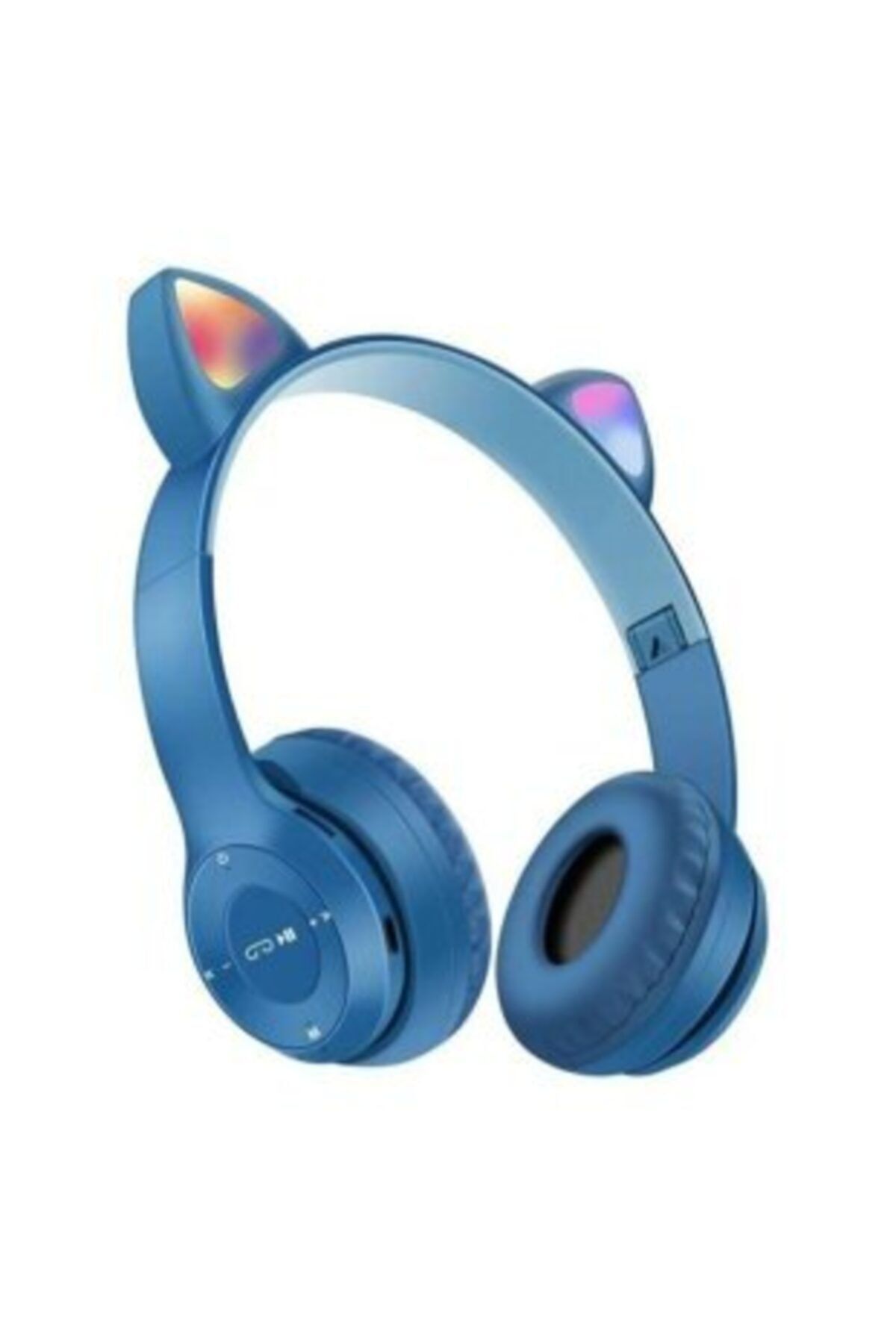 By mia P47m Işıklı Bluetooth Kulaklık 5.0 Kablosuz Katlanabilir Kedili Kulaklık Parti Işıklı Kulaklık Mavi