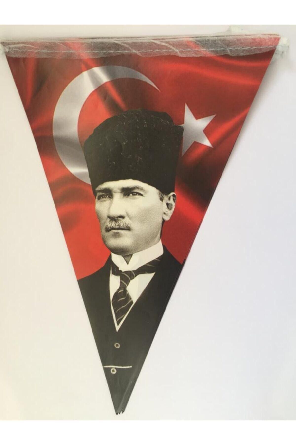 PartiVar Atatürk Baskılı Türk Bayraklı Üçgen Flama