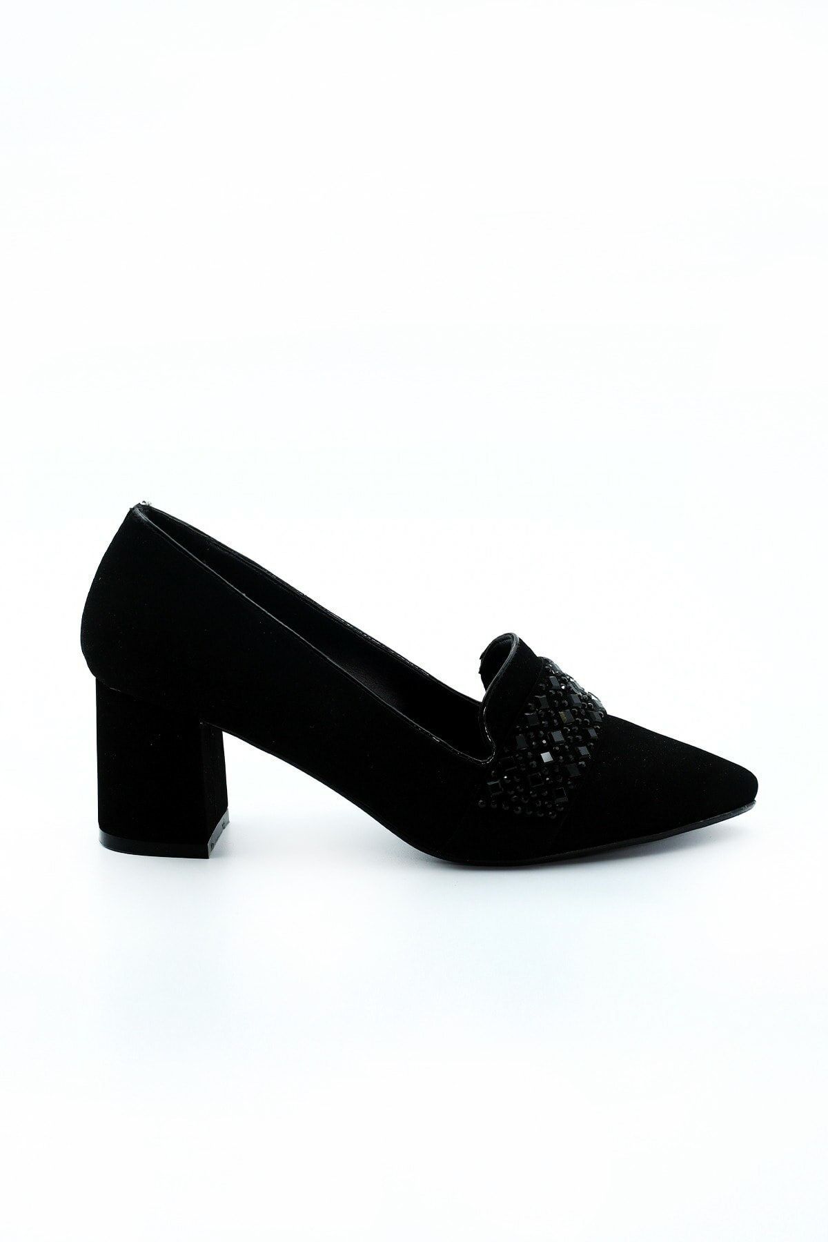 Gül Kundura Kadın Siyah Taşlı Topuklu Ayakkabı