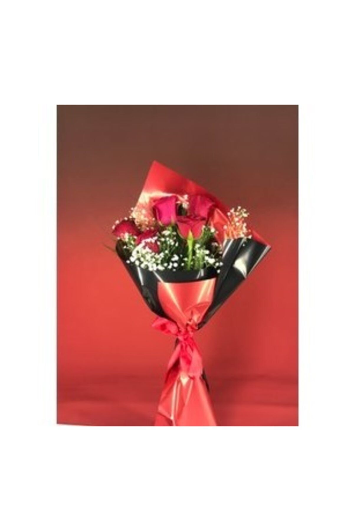 Orkide Tatlı Aşk - 5 Kırmızı Gül Buketi - Özel Aranjman Hediyelik Kesme Canlı Çiçek