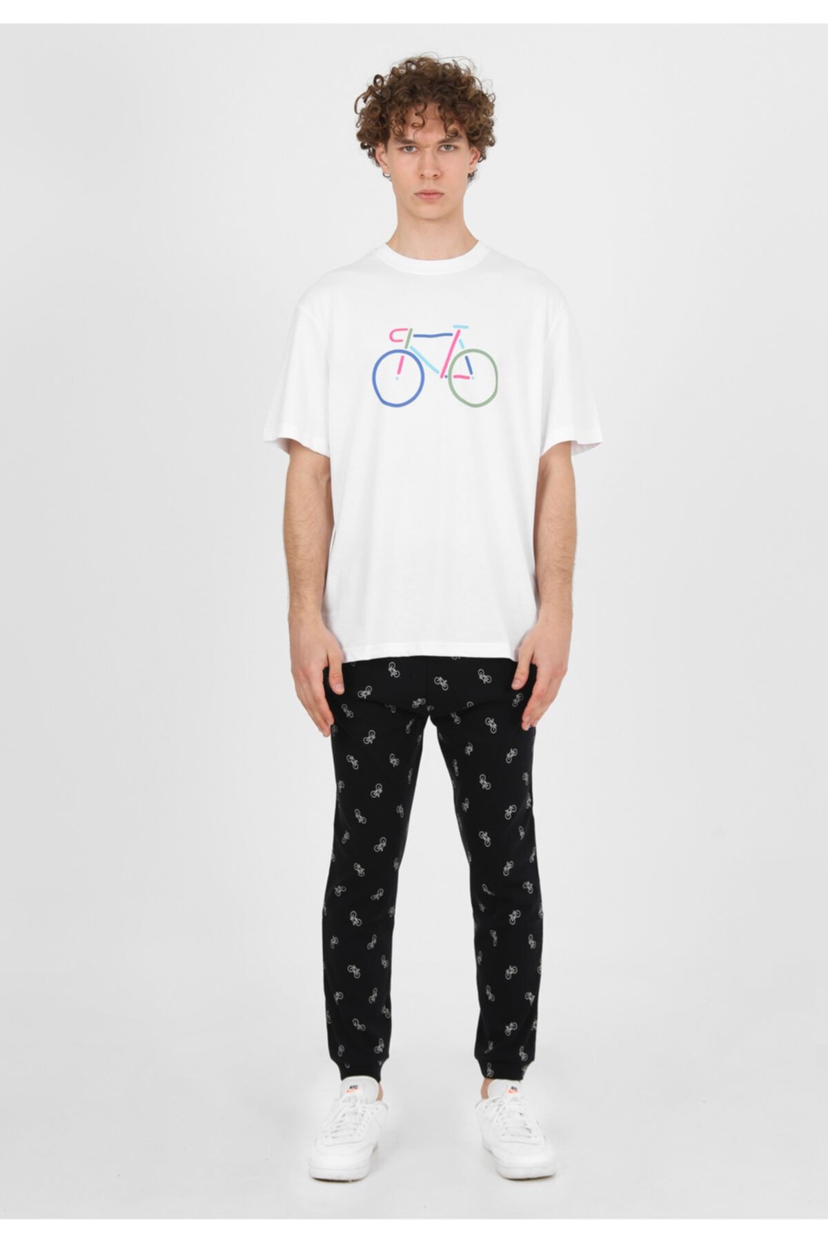 John Frank Erkek Side Bike Desenli Pijama Takımı