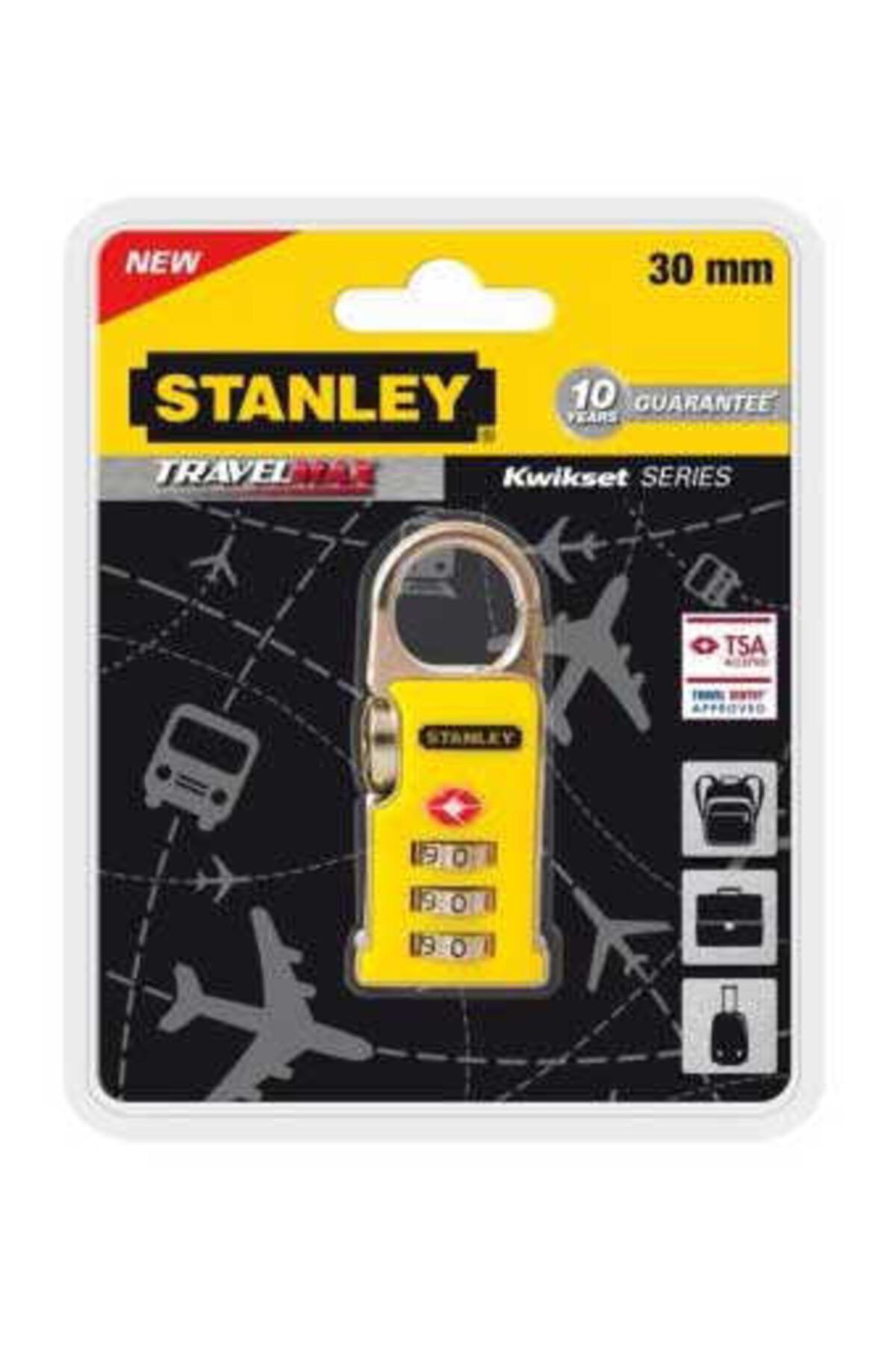Stanley 3 Şifreli Sarı 30mm Zinc Klipsli Asma Kilit