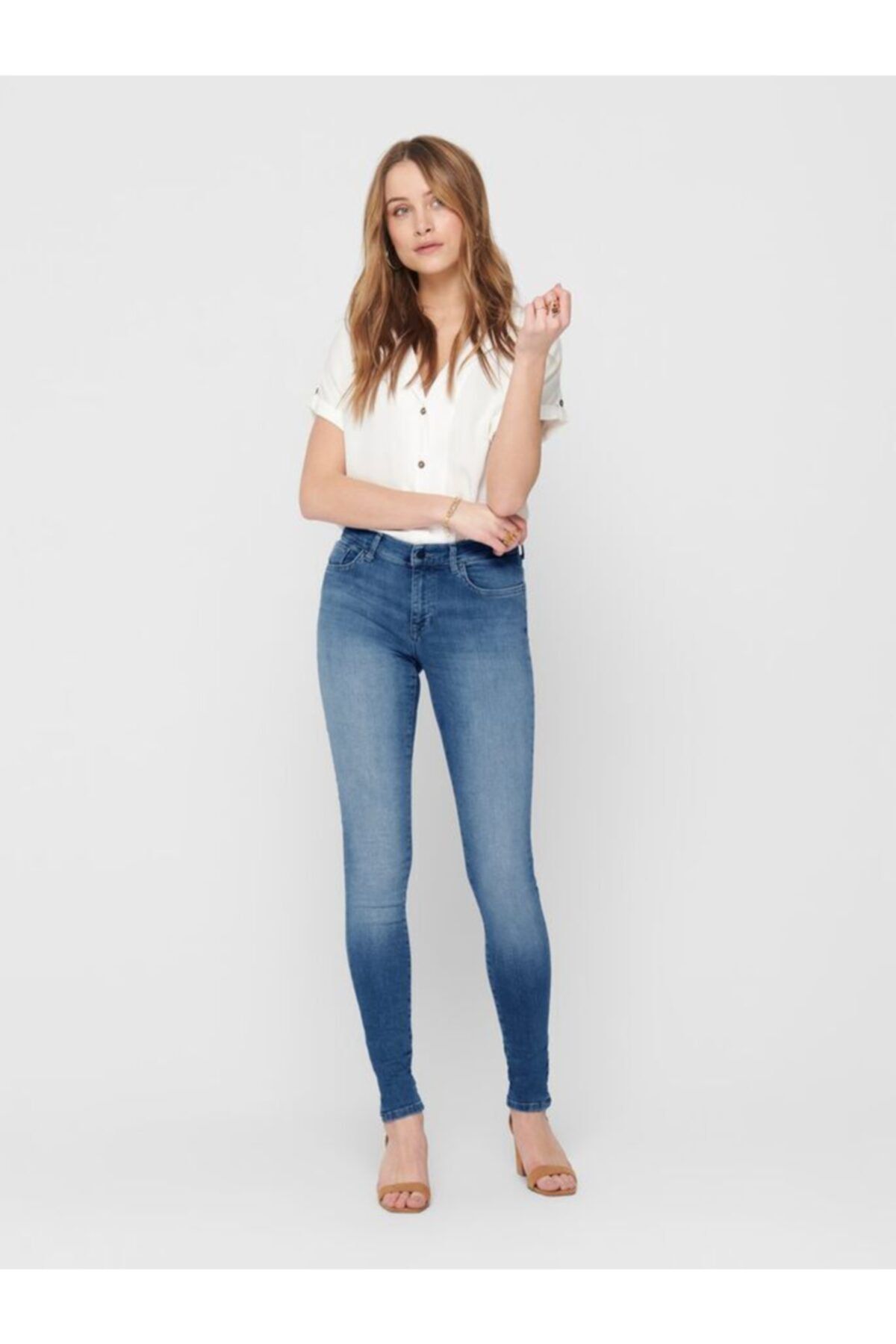 Only Shape Regular Skınny Mavi Taşlama Jeans