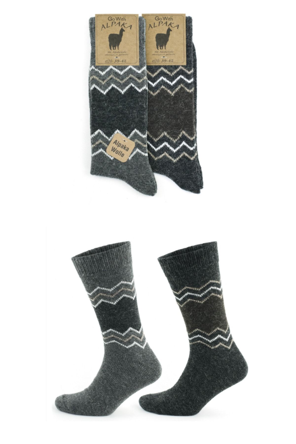 socksbox Alpaka Doğal Yün Termal Etkili Desenli Kışlık Çorap 2 Çift