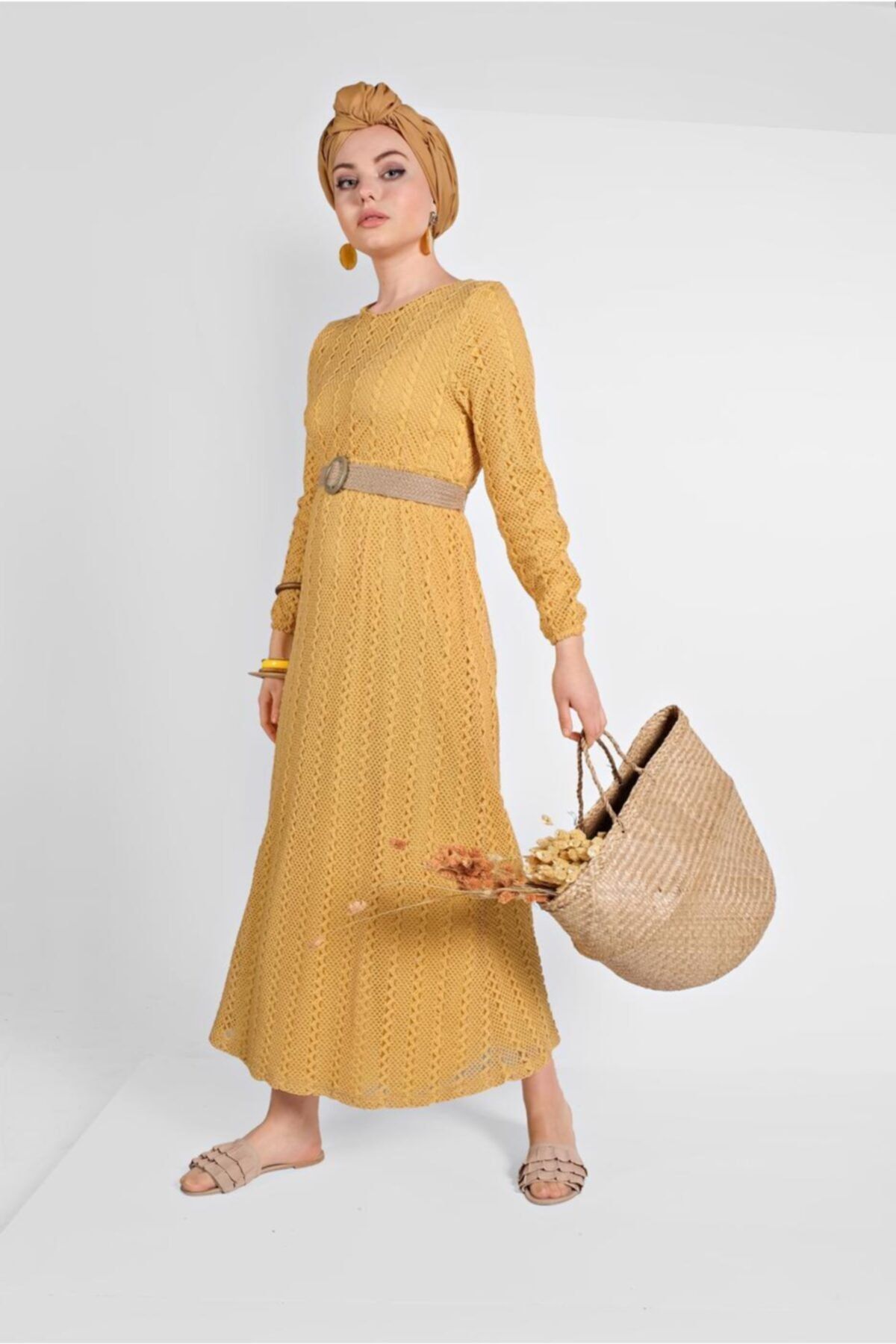 TRENDTESETTÜR Kadın Sarı Örme Elbise 2904