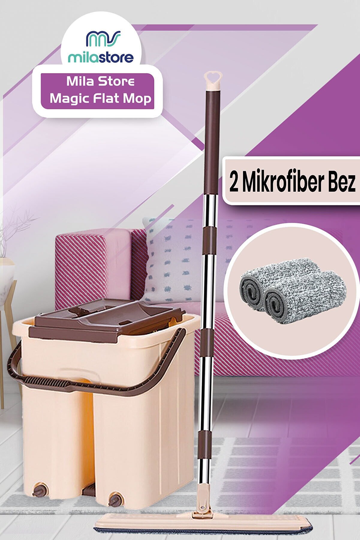 milastore Mila Store 360° Döner Başlıklı Magic Flat Mop Temizlik Seti