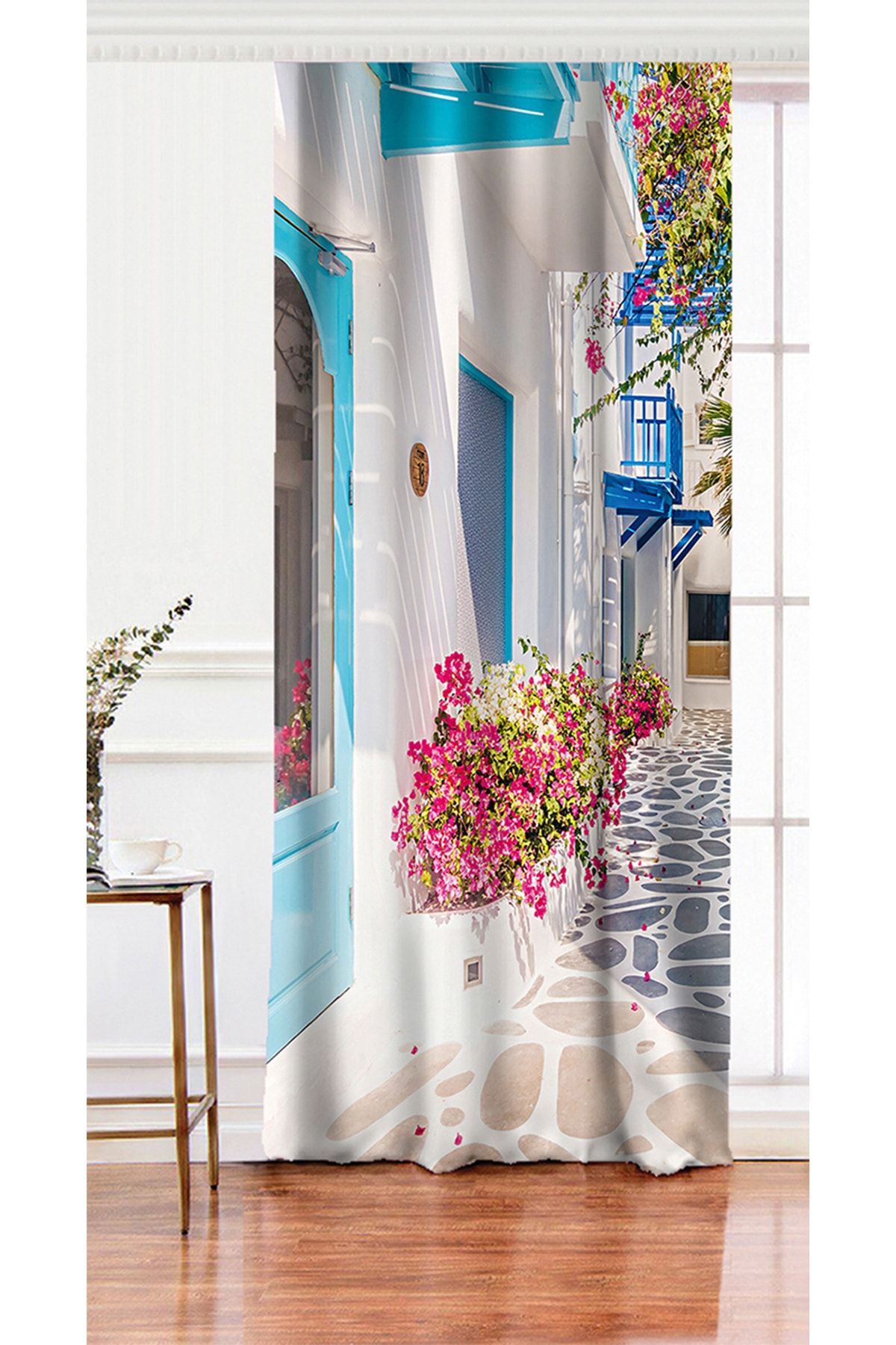 Realhomes Tek Kanat Çiçek Temalı Dijital Baskılı Dekoratif Salon Fon Perdesi
