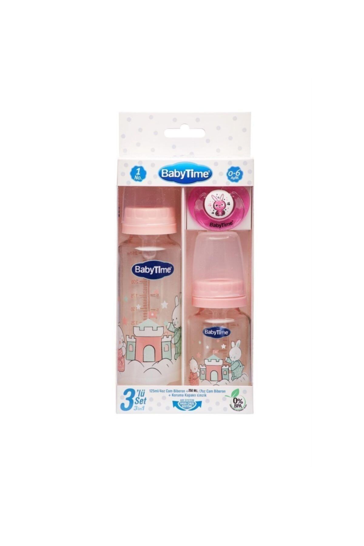 Babytime Pembe 3lü Cam Biberon Seti 0-6 Ay