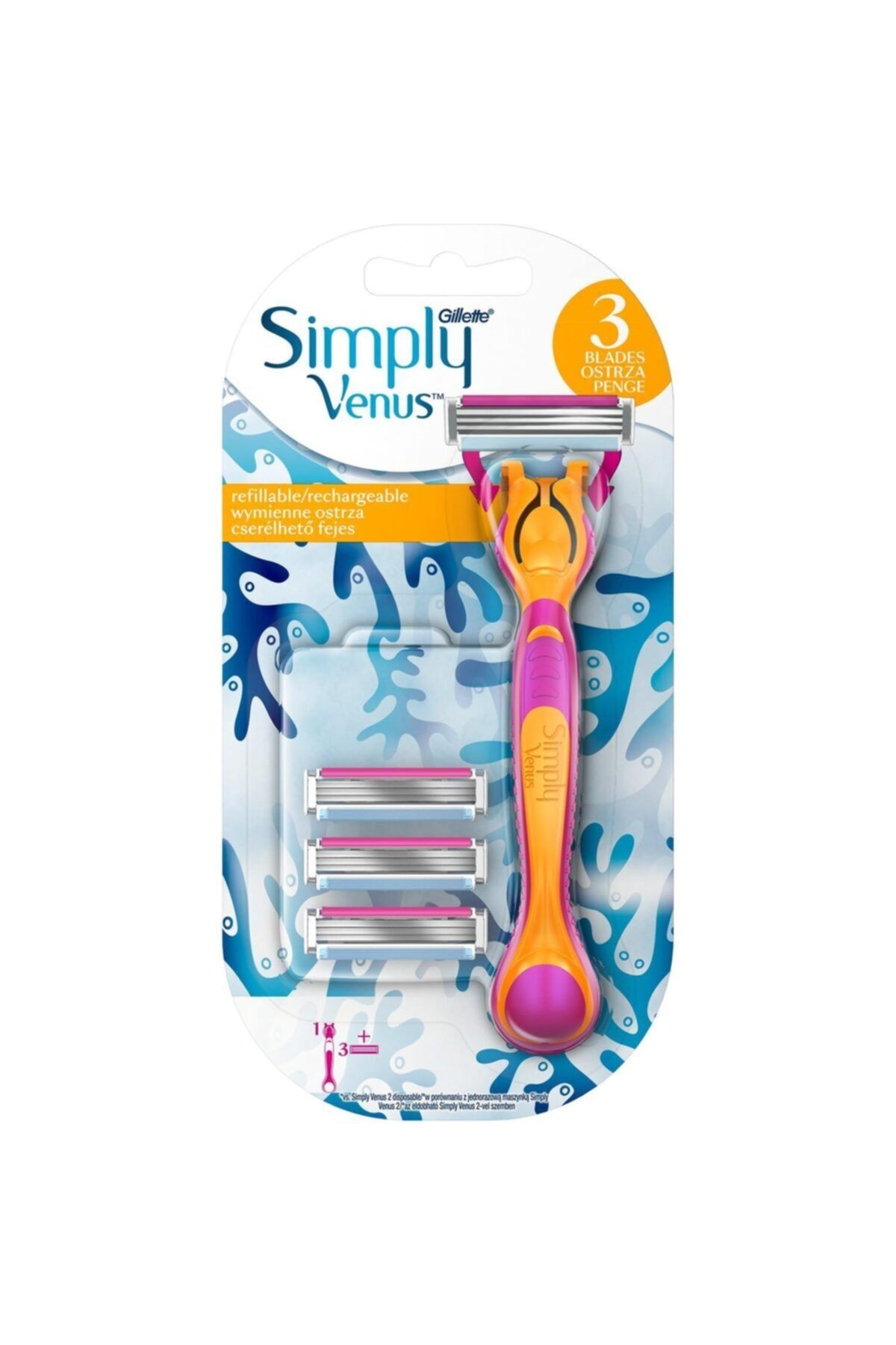 Gillette Venus Simply Venus 3 Tıraş Makinesi + 3 Yedek Tıraş Bıçağı