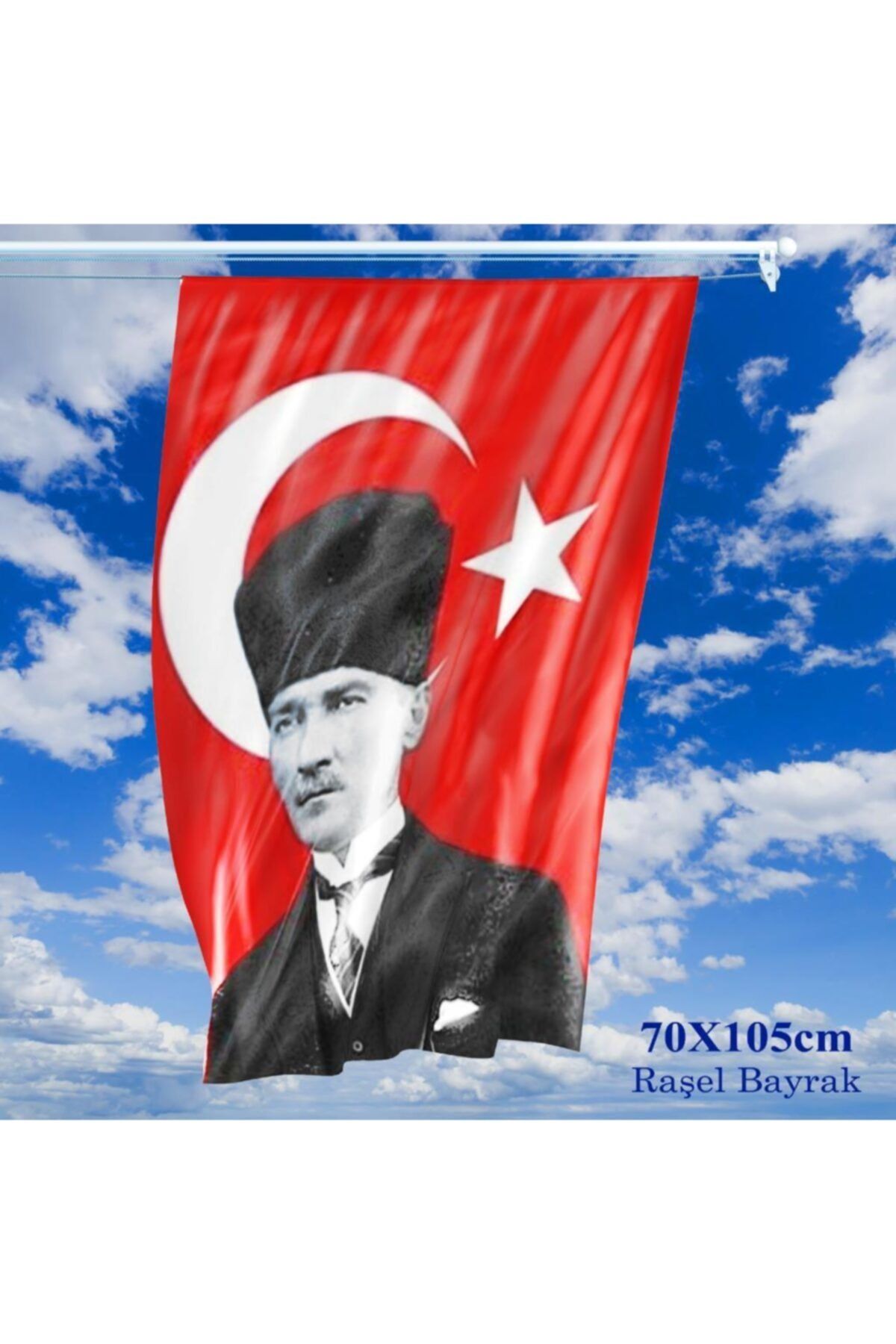 Asilmeydan Türk Bayrağı Kalpaklı Atatürk Fotoğraflı Türkiye Bayrağı 70x105 cm
