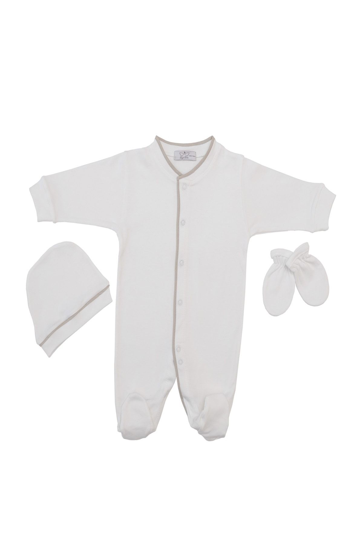 AngelButik Unisex Bebek Beyaz Biye Detaylı Organik Tulum Seti