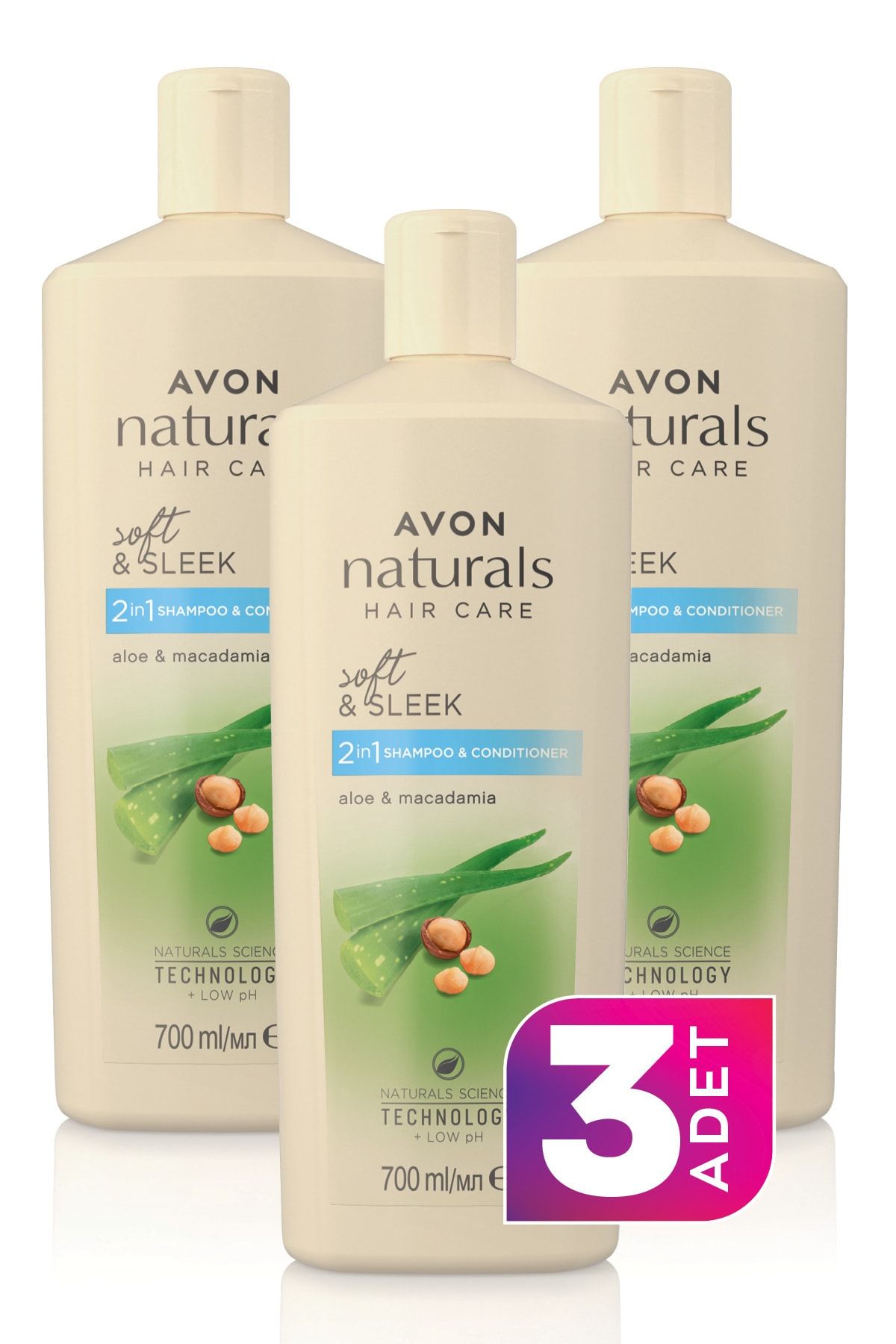 Avon Naturals Aloe ve Makademya Kokulu Şampuan ve Saç Kremi 700ml - 3'lü Paket