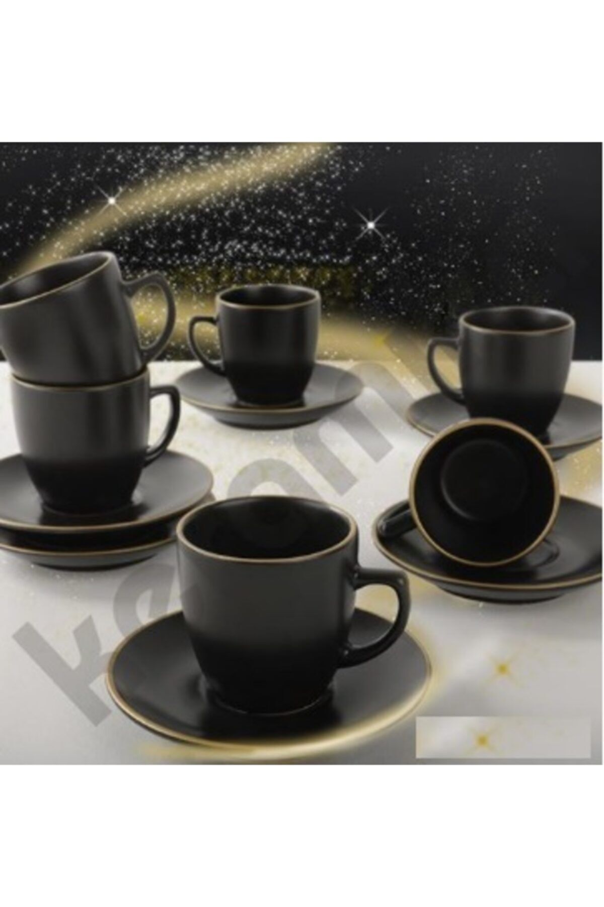 Keramika 6 Lı Altınyaldızlı Kahve Fincan Takımı