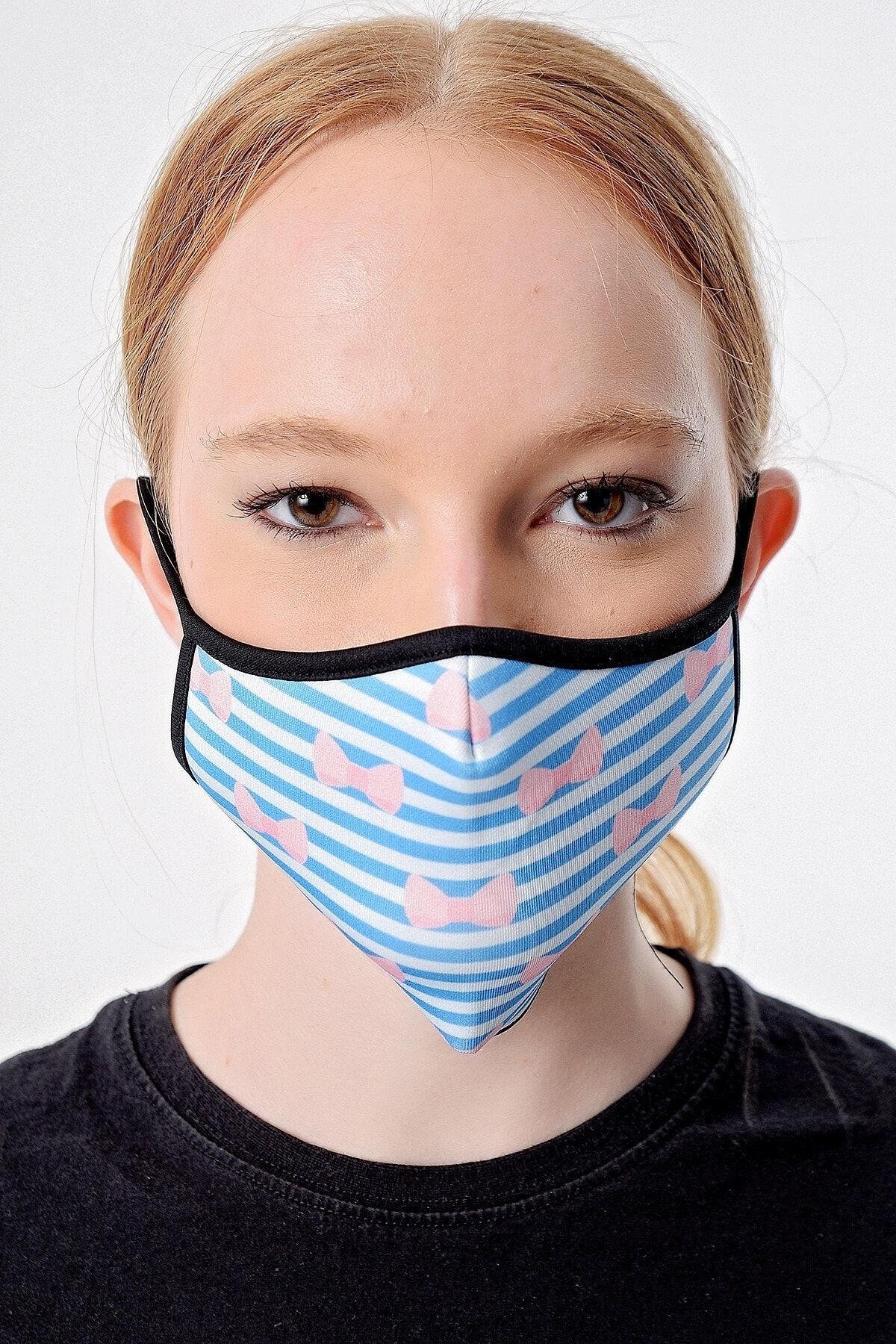 Melantis Medikal Unisex Çizgili Fiyonk Yıkanabilir Kumaş Bez Maske