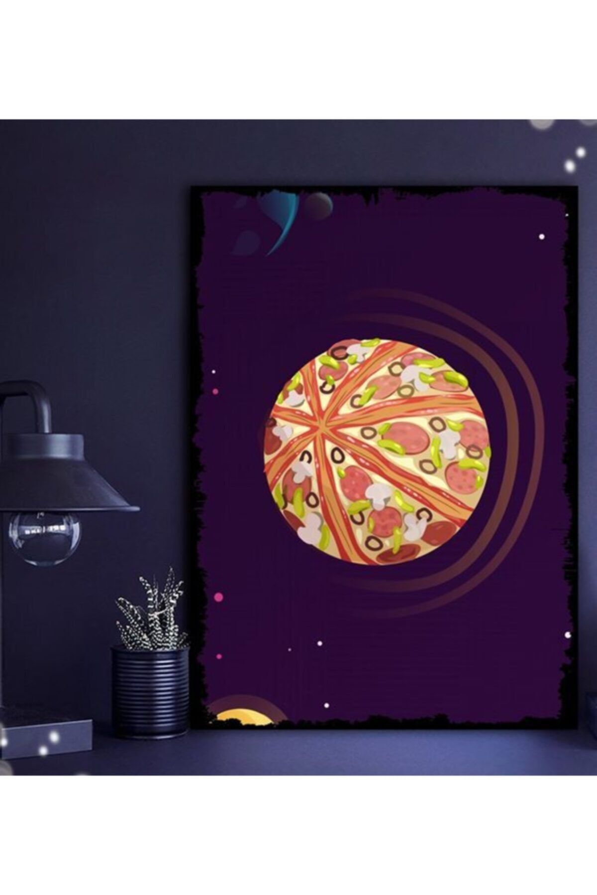 Tontilika Pizza Gezegeni Uzay Tasarım 21x30cm Hediyelik Dekoratif 8mm Ahşap Tablo