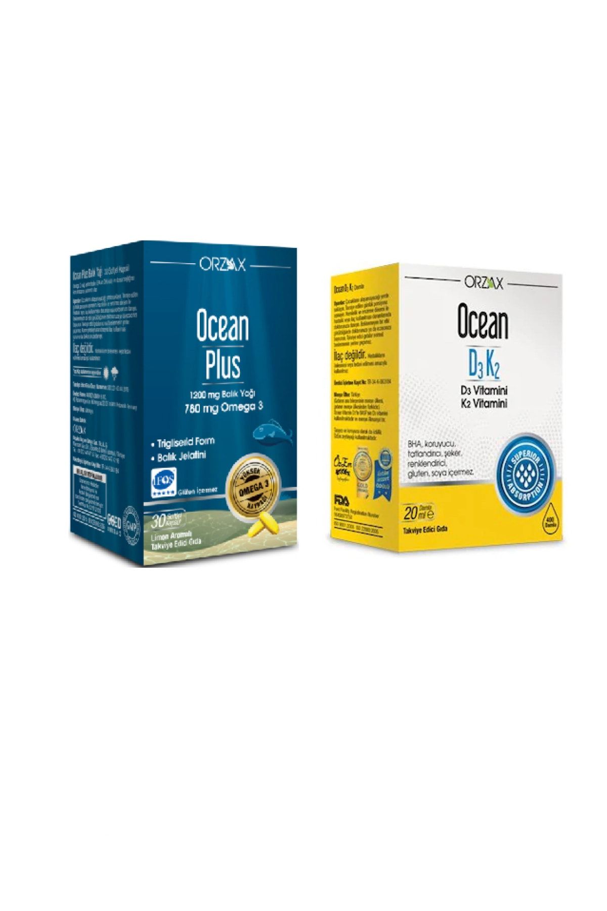 Ocean Omega 3 1200 Mg Balık Yağı 30 Kapsül + D3 Ve K2 Vitamini Damla 20 Ml