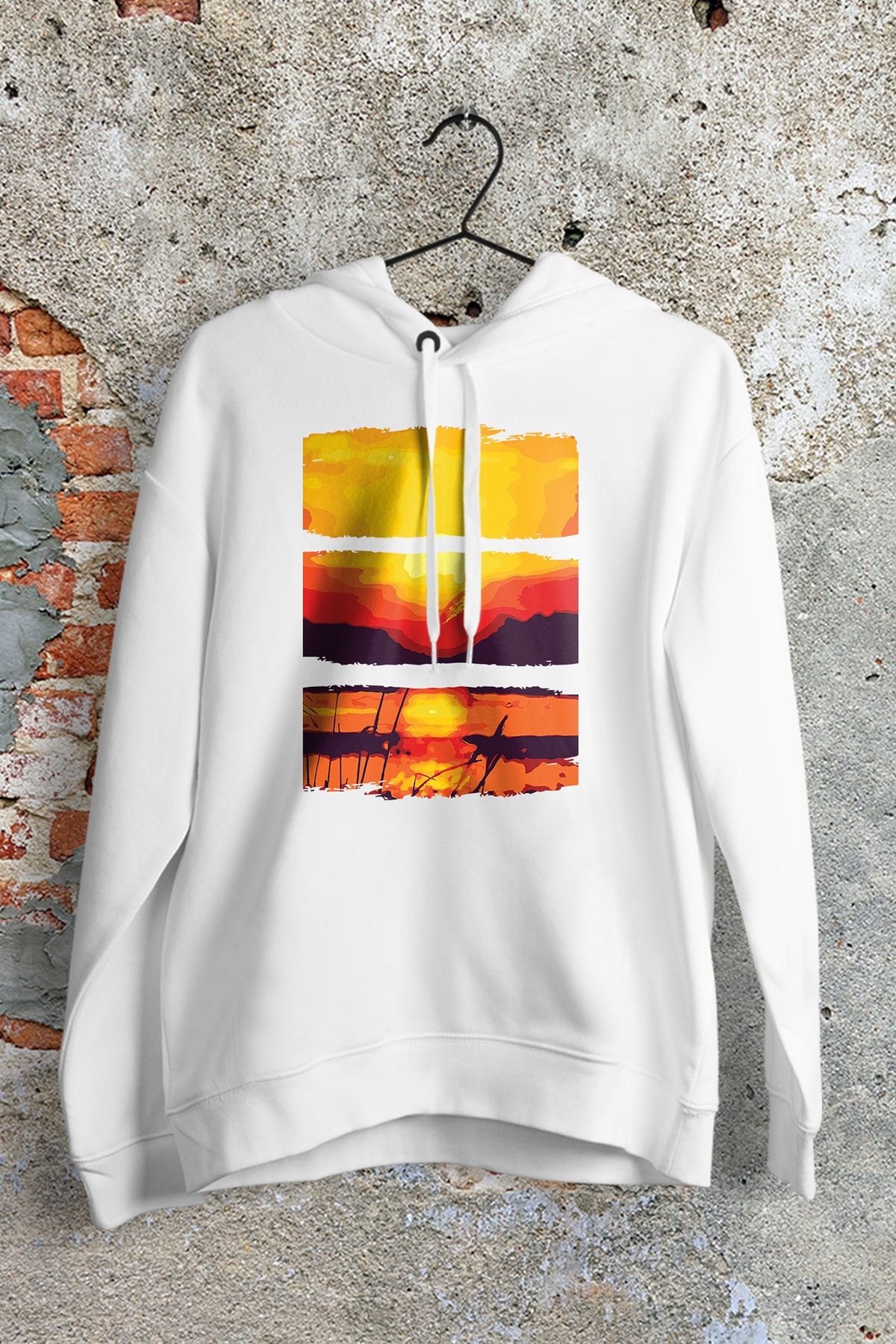 WePOD Sunset 3 Layers Beyaz Unisex Kapşonlu Sweatshirt