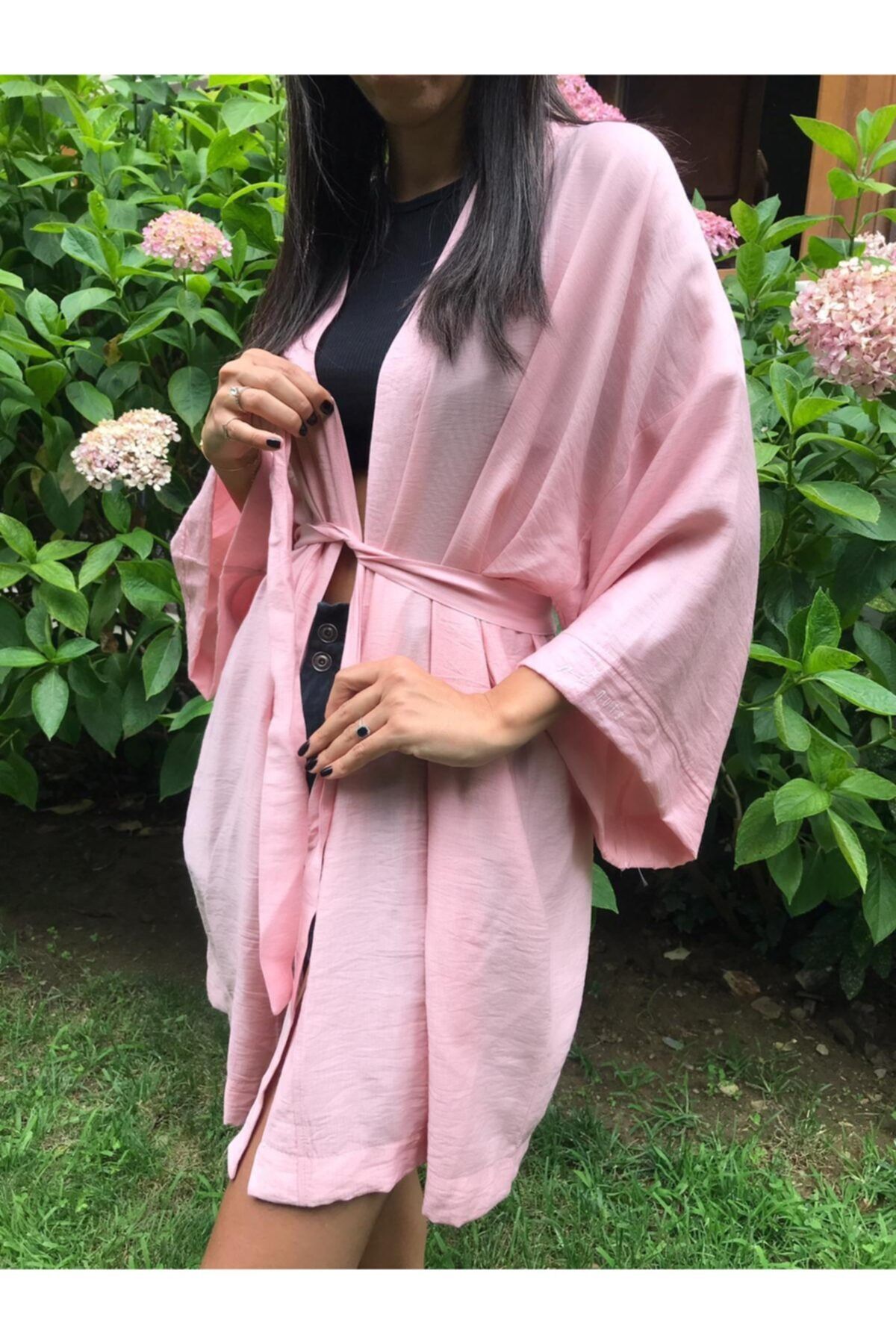 Pinuts Pudra Pembe Oversize Baskısız Dokuma Kadın Erkek Kimono