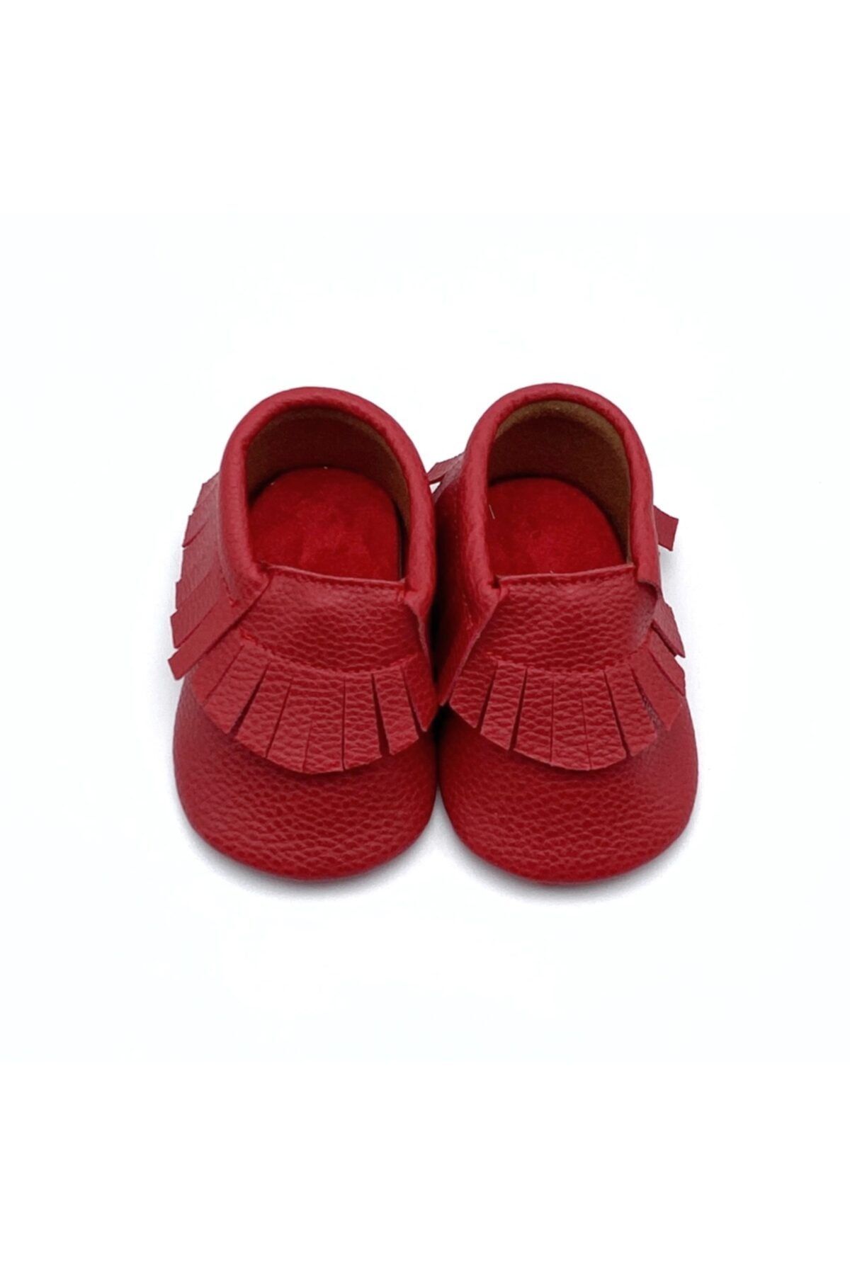 Genel Markalar Kız Bebek Kırmızı Renk El Yapımı Püsküllü Makosen Ayakkabı