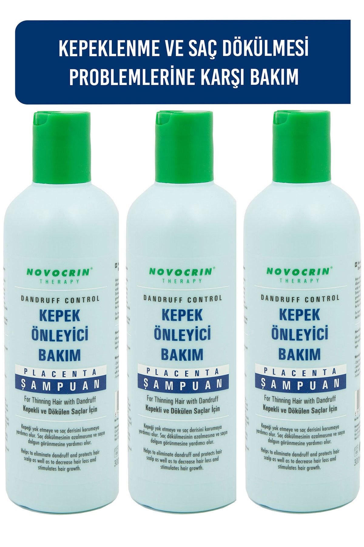 Novocrin Placenta Kepekli Ve Dökülen Saçlar Için Şampuan 300 Ml 3 Adet