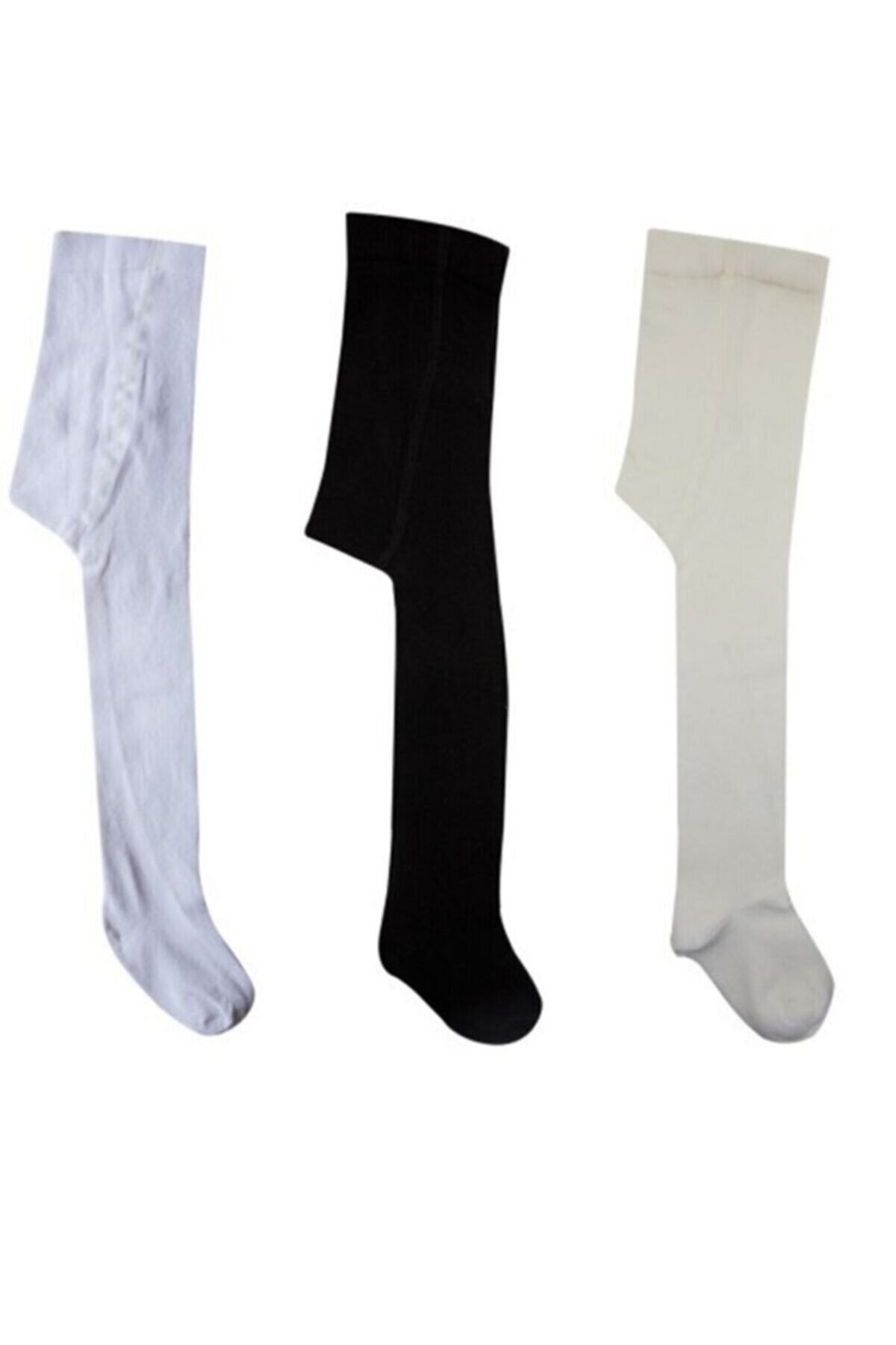 ESES BEBE 3'lü Ekru Siyah Beyaz Külotlu Çorap