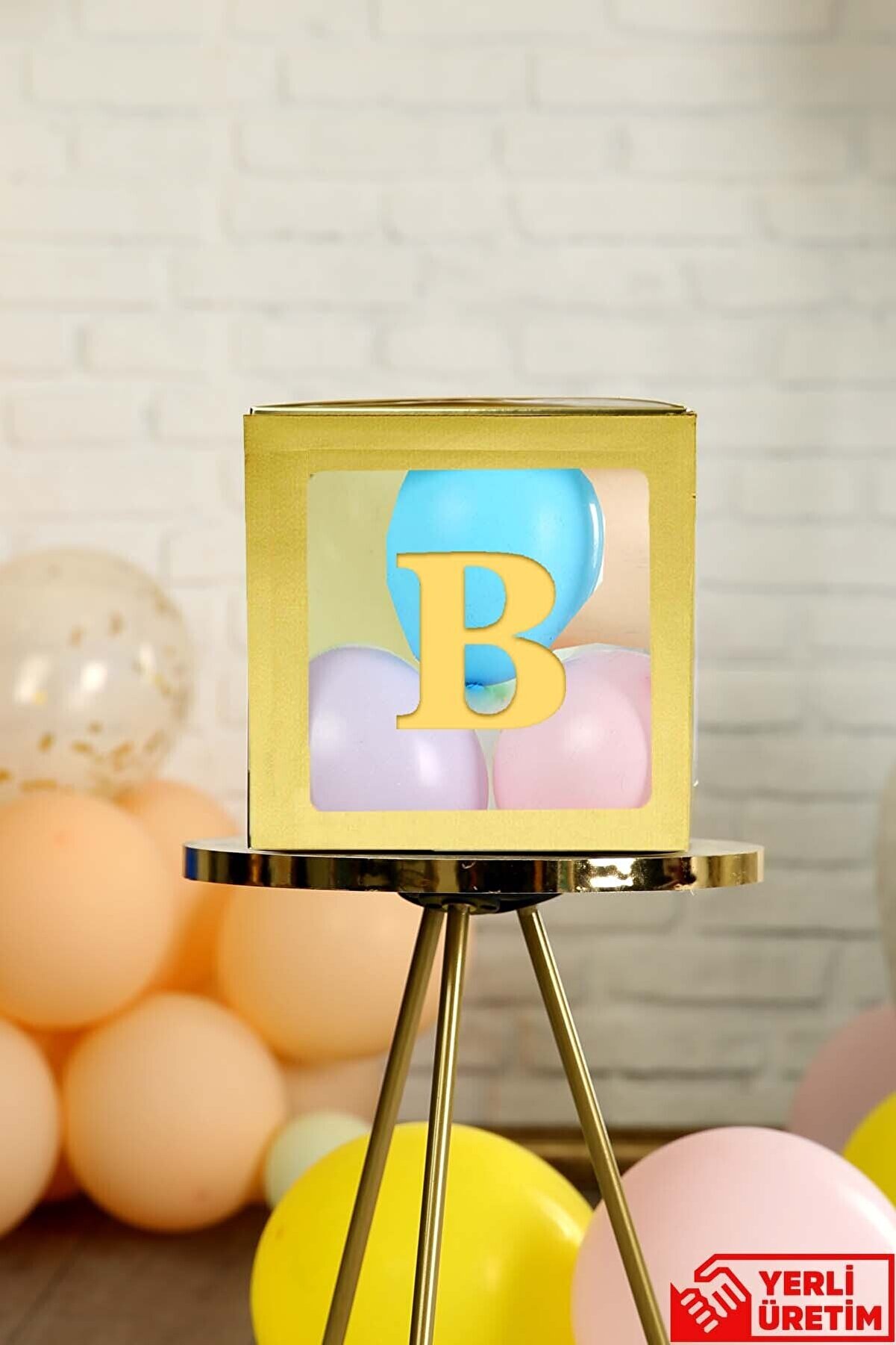 Patladı Gitti B Harfli Gold Şeffaf Büyük Boy 25*25 cm Balon Kutusu Kendin Yap Doğum Günü Parti Kutlama Seti