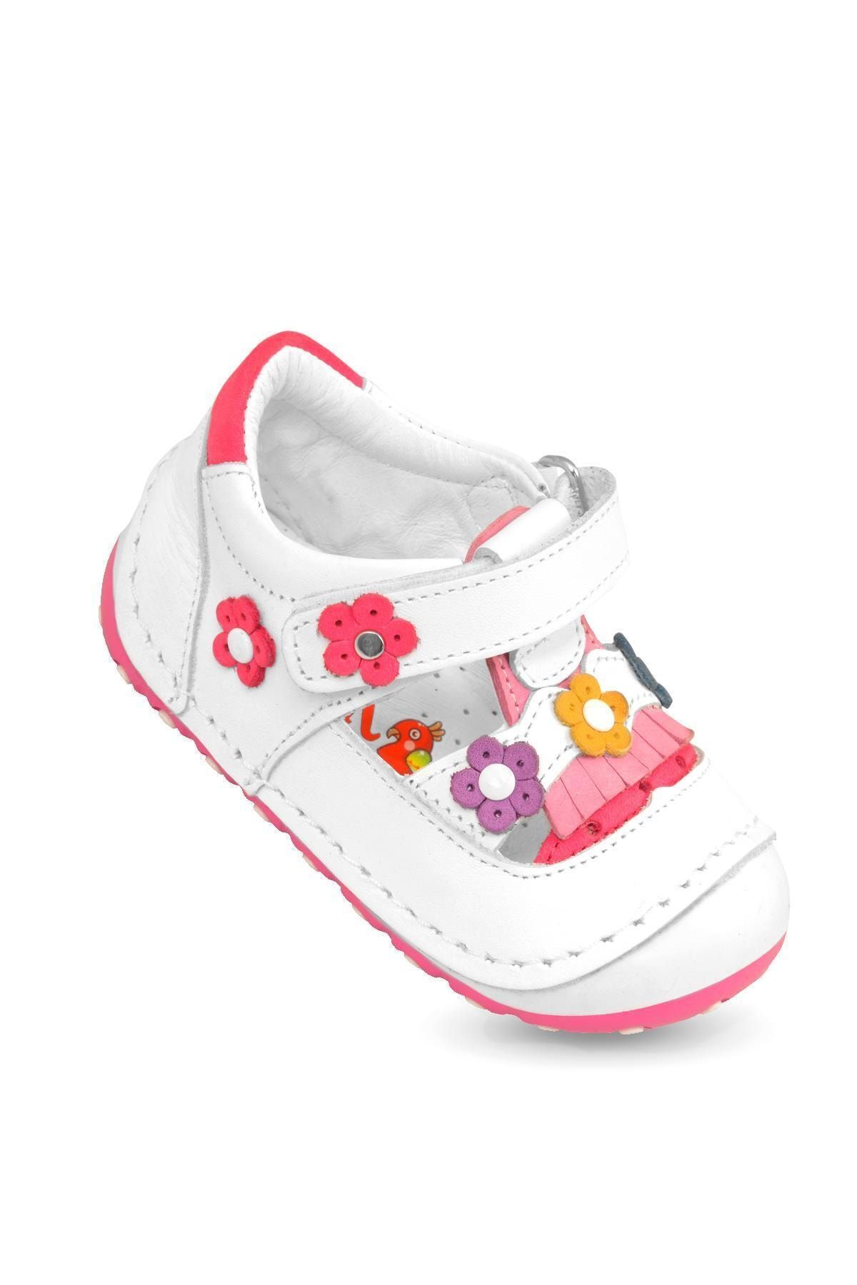 KAPTAN JUNIOR Ilkadım Hakiki Deri Kız Bebek Çocuk Ortopedik Ayakkabı Patik Imsk 603 Beyaz
