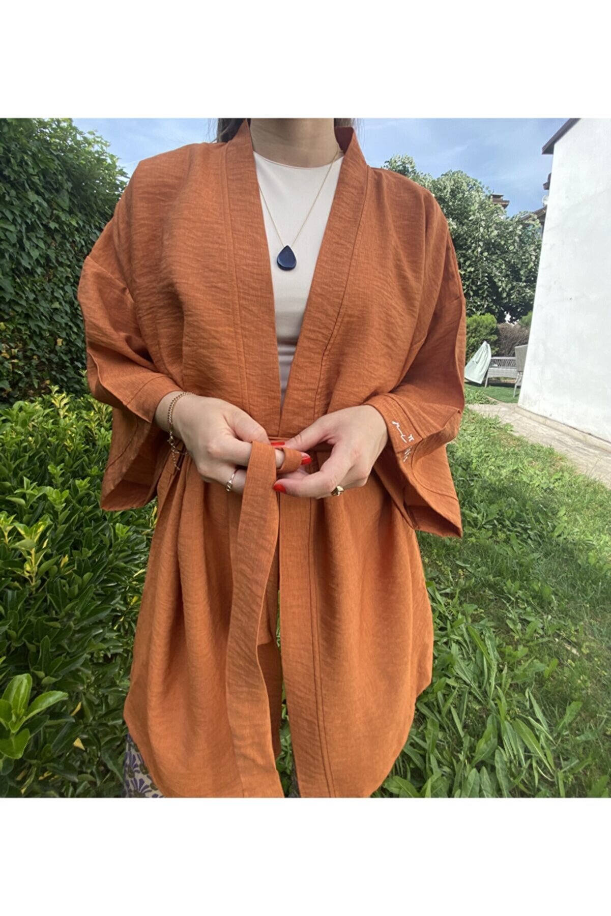Pinuts Kiremit Turuncu Basic Oversize Baskısız Dokuma Kadın Erkek Kimono