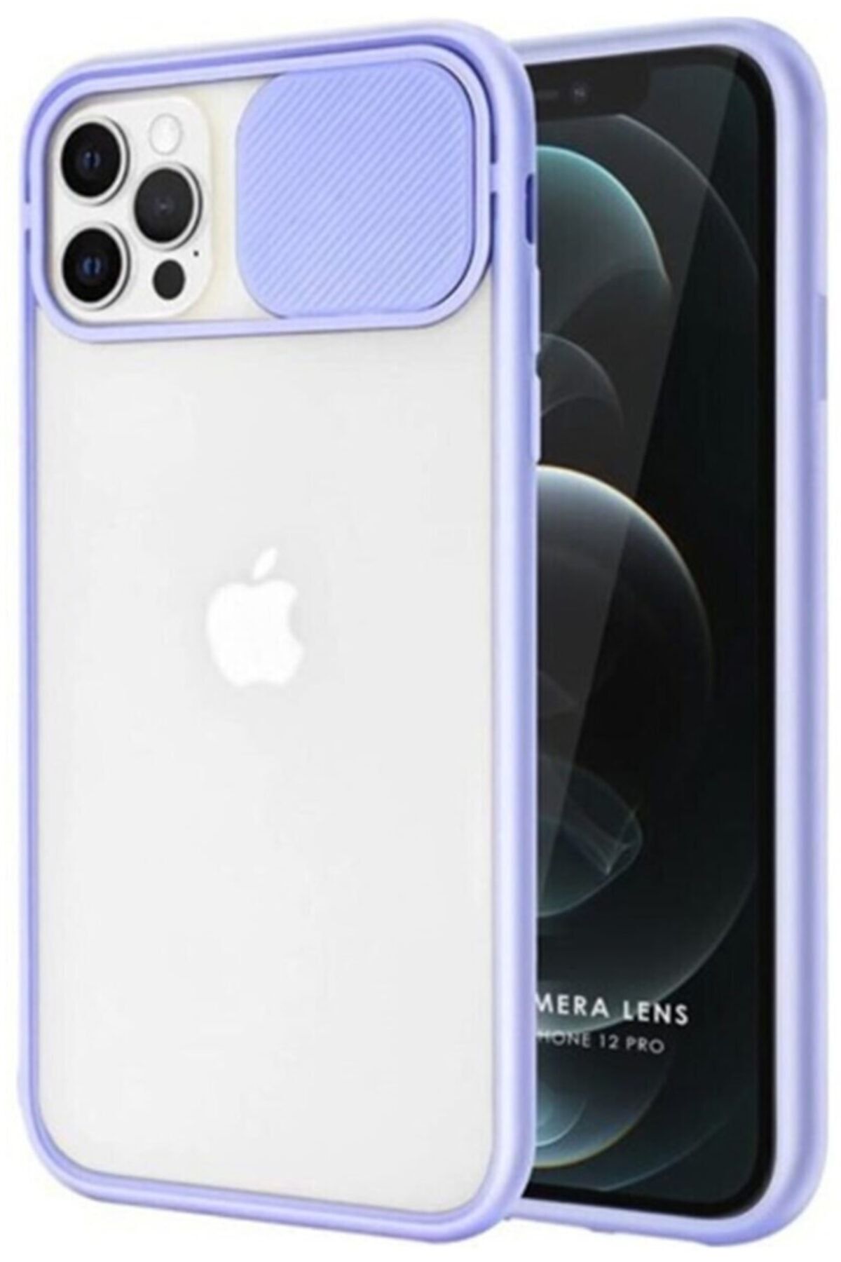 Apple Iphone 12 Uyumlu Kılıf Slayt Kamera Lens Korumalı Sürgülü Kapaklı Buzlu Renkli Silikon