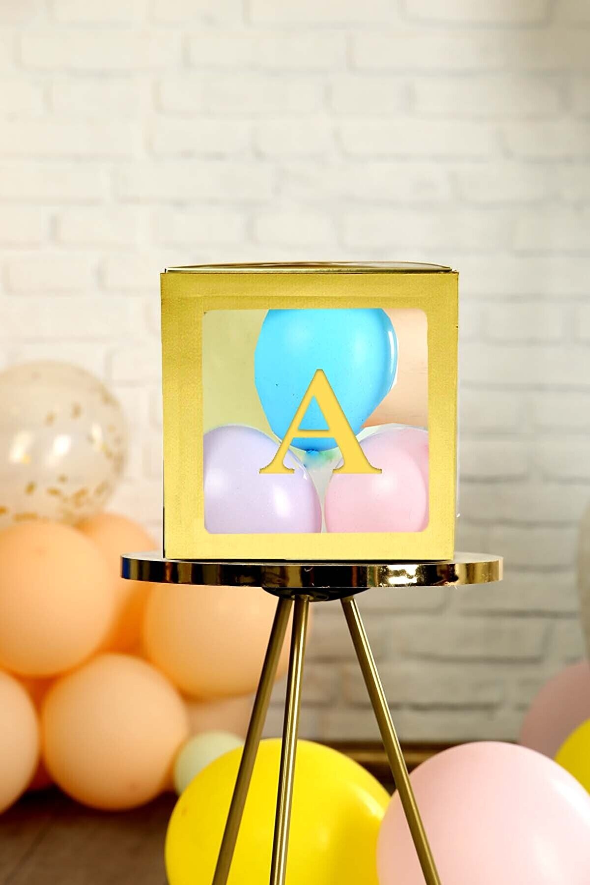 Patladı Gitti A Harfli Gold Şeffaf Büyük Boy 25*25 cm Balon Kutusu Kendin Yap Doğum Günü Parti Kutlama Seti