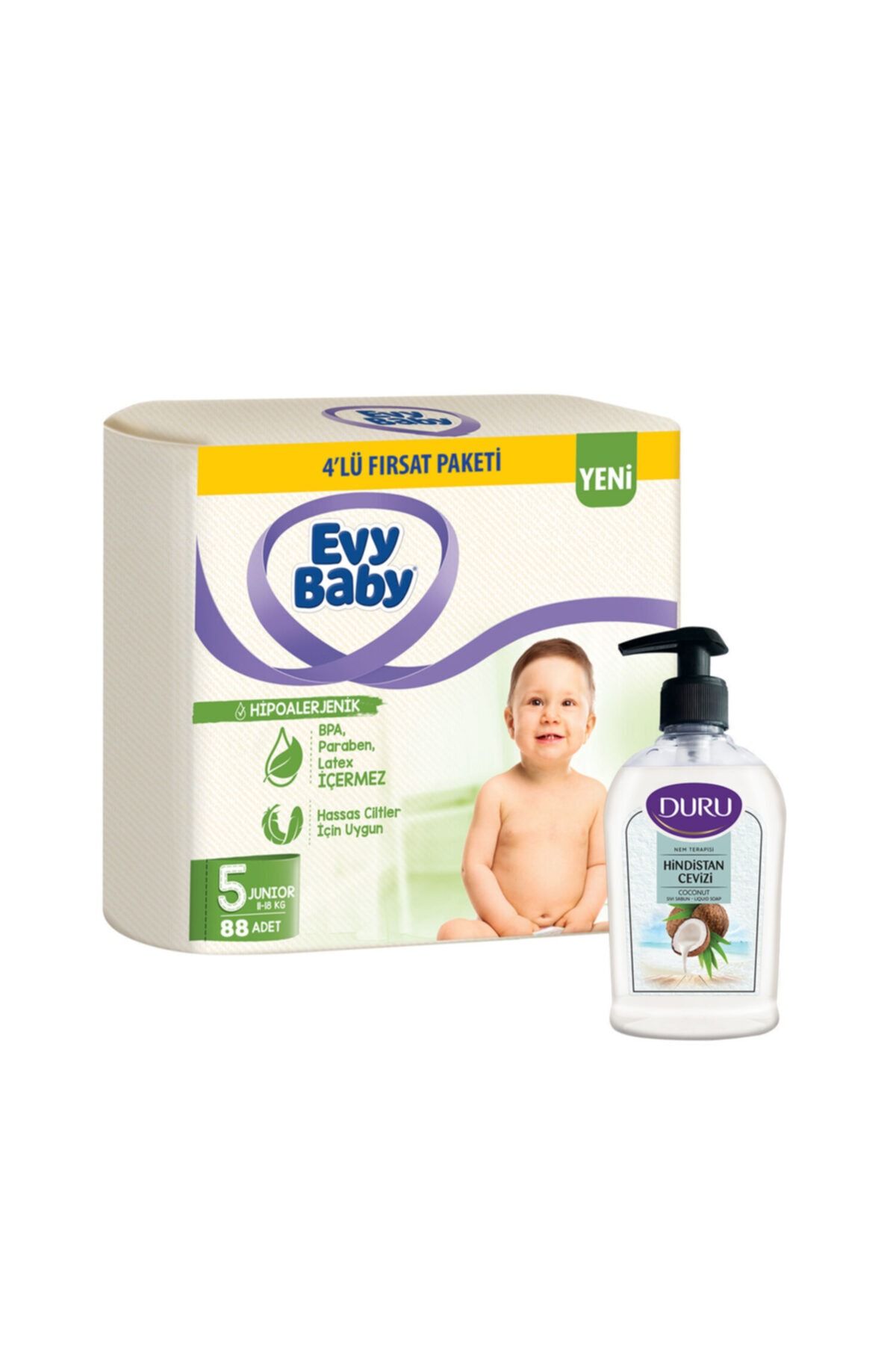 Evy Baby Bebek Bezi 5 Beden Mini 4'lü Fırsat Paketi 88 Adet+duru Hindistan Sabun Hediyeli