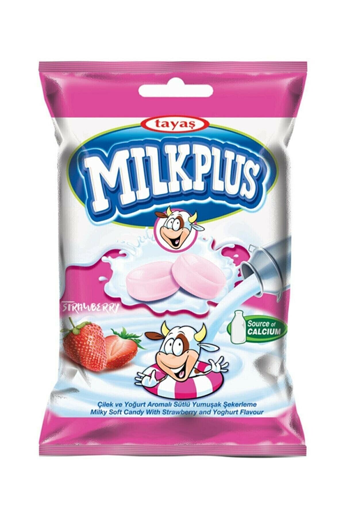 TAYAŞ Milkplus Çilekli & Yoğurt Aromalı Sütlü Yumuşak Şeker 80 Gr.