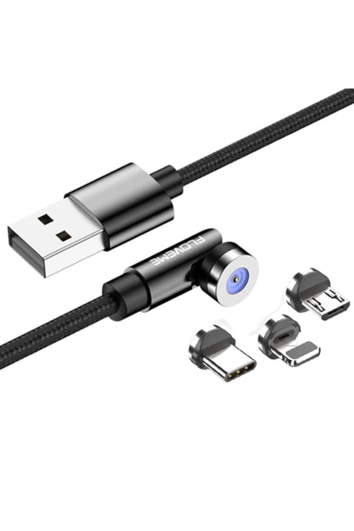 Floveme 540 Dönebilen Mıknatıslı Usb Şarj Kablosu 3 Başlık?iphone+type-c+micro 1m