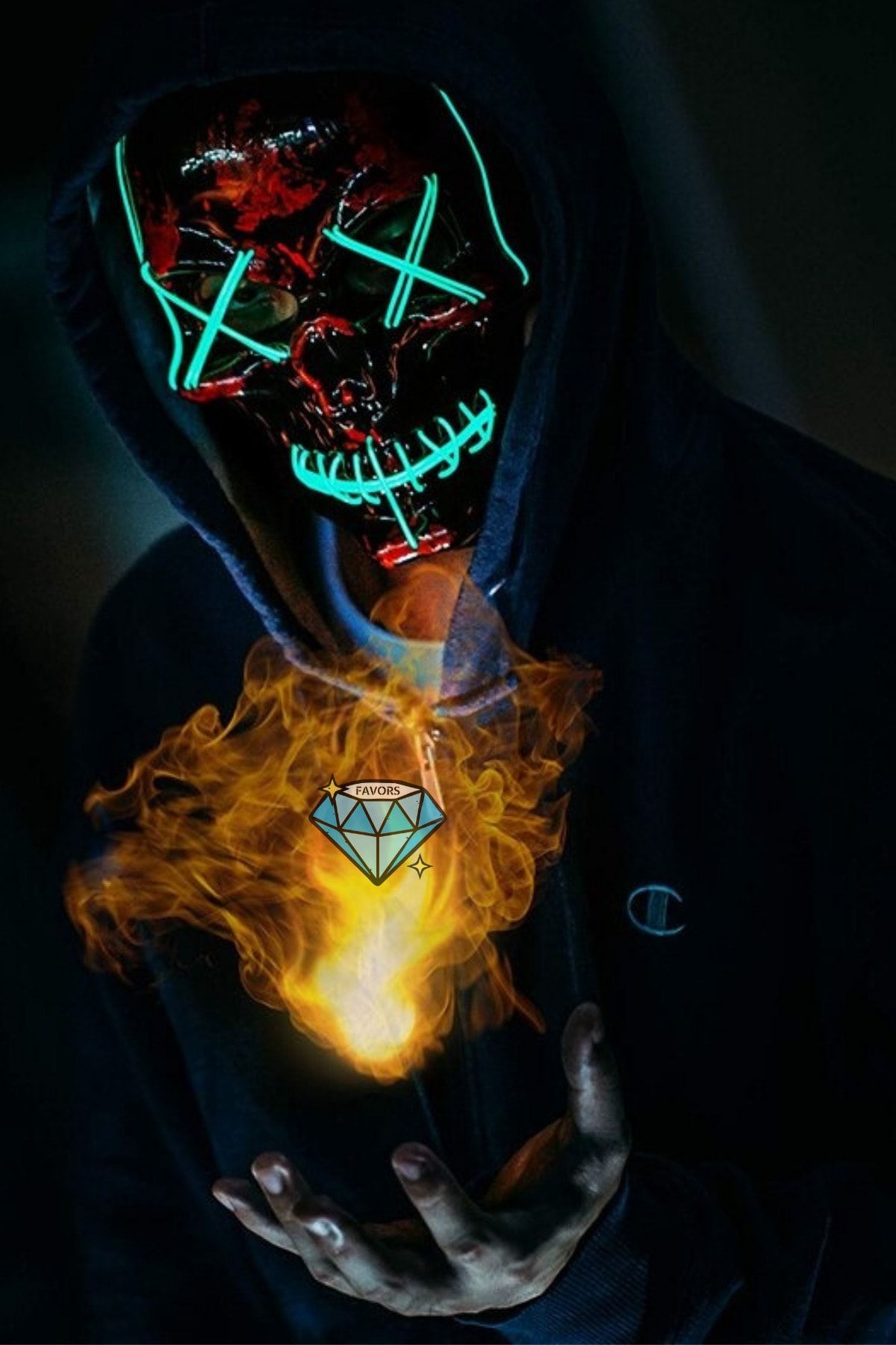 Favors Hallowen Led Işıklı Neon Maske 3 Modlu Ayarlanabilir Her Yüze Uygun Parti Eğlence Maskesi Mavi
