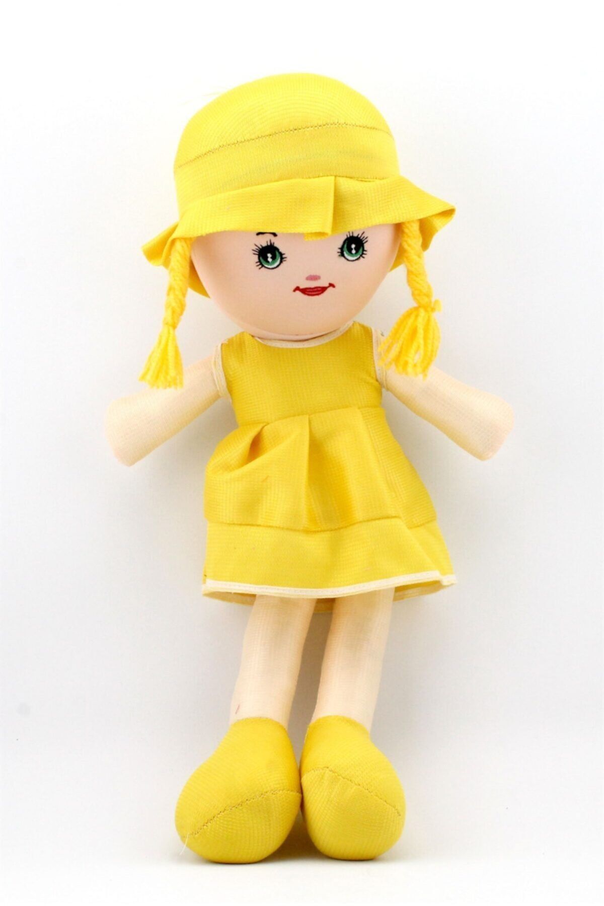 Genel Markalar Sarı Elbiseli Yumuşak Bez Bebek Hediye Oyuncak (50 Cm)