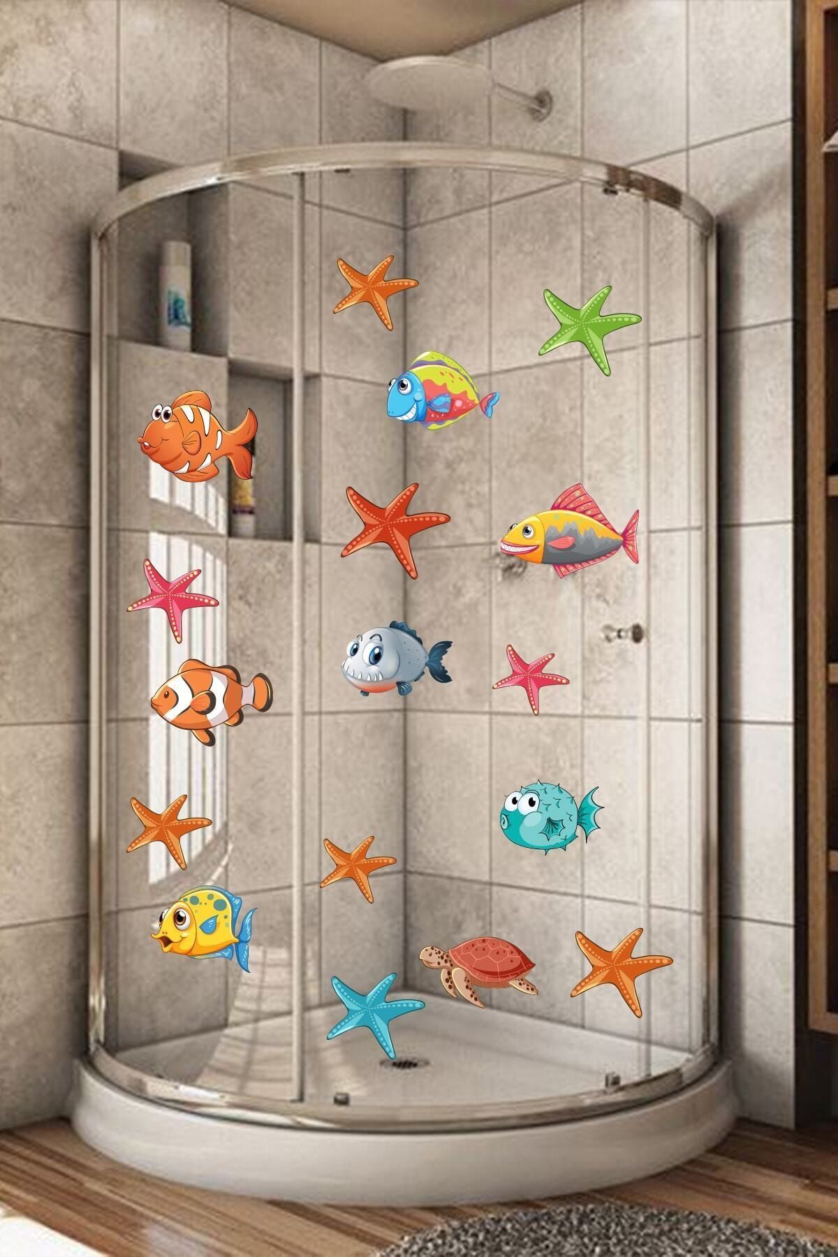 AMORİS Balıklar Ve Deniz Yıldızları Duşakabin Banyo Sticker Seti