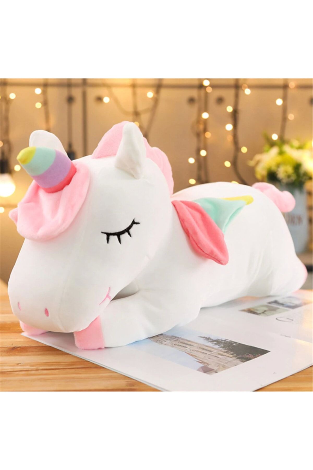 SHIVA Gift&More Unicorn Tek Boynuzlu Gökkuşağı Kanatlı Sevimli Peluş Pony At 30 cm.