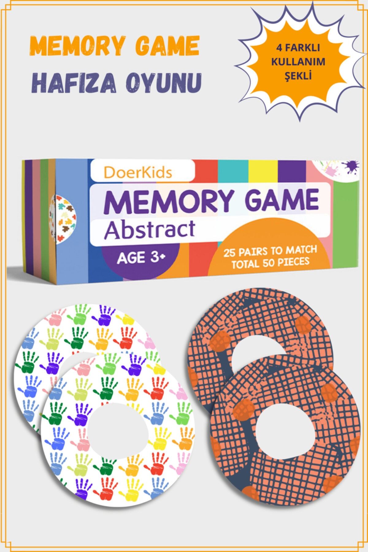 DoerKids Abstract Memory Game - Eşleştirme Beceri Hafıza Oyunu - 4 Farklı Kullanım