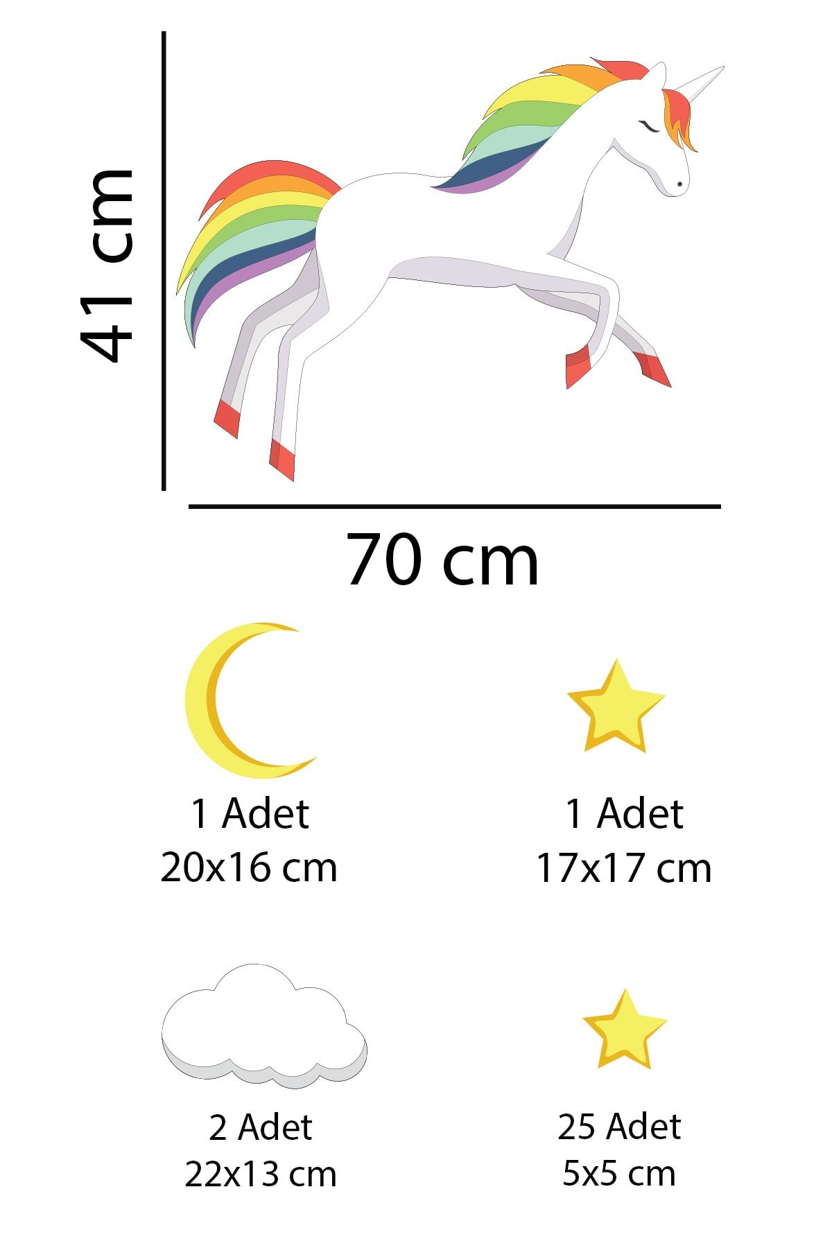 Tilki Dünyası Sevimli Unicorn Ay Ve Yıldızlar Çocuk Odası Duvar Sticker