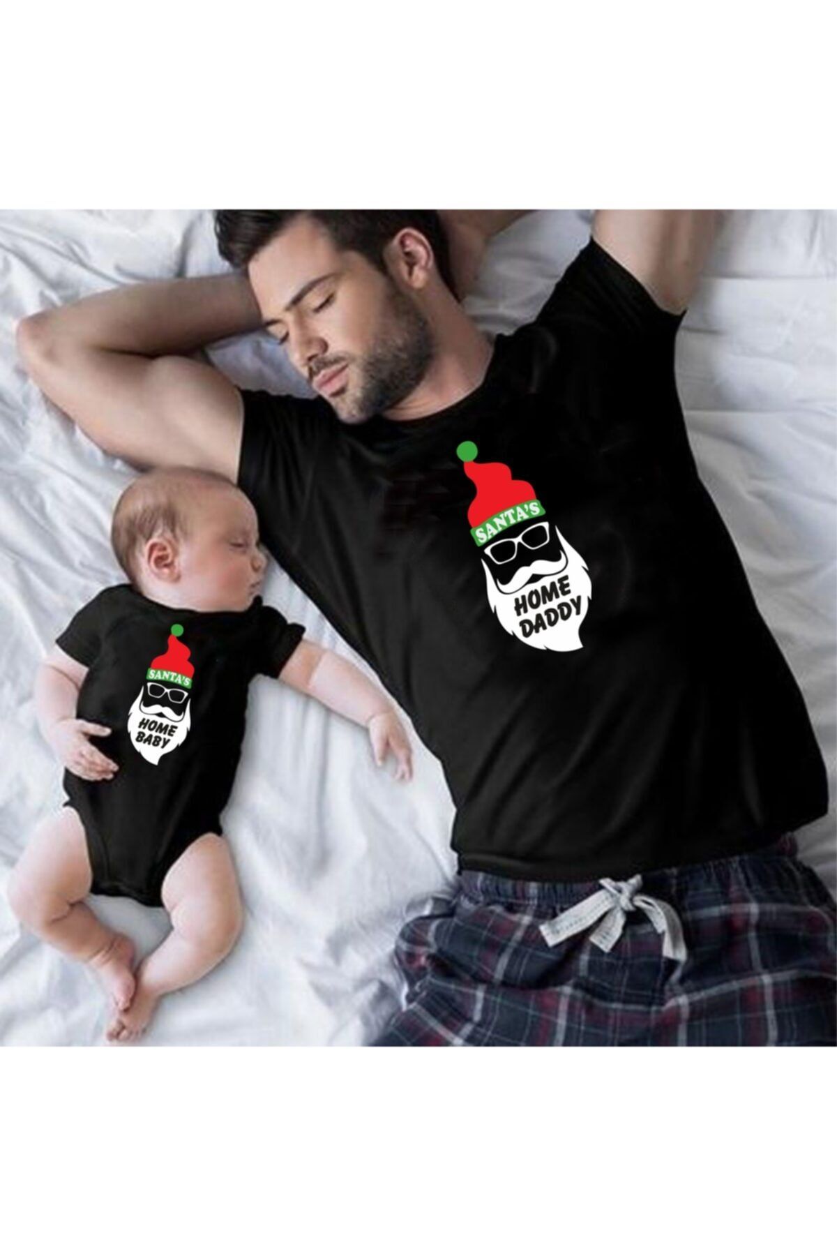 venüsdijital Yılbaşı Home Daddy Baby Siyah Tshirt Zıbın(tekli Üründür Kombin Yapmak Için 2 Adet Sepete Ekleyiniz)