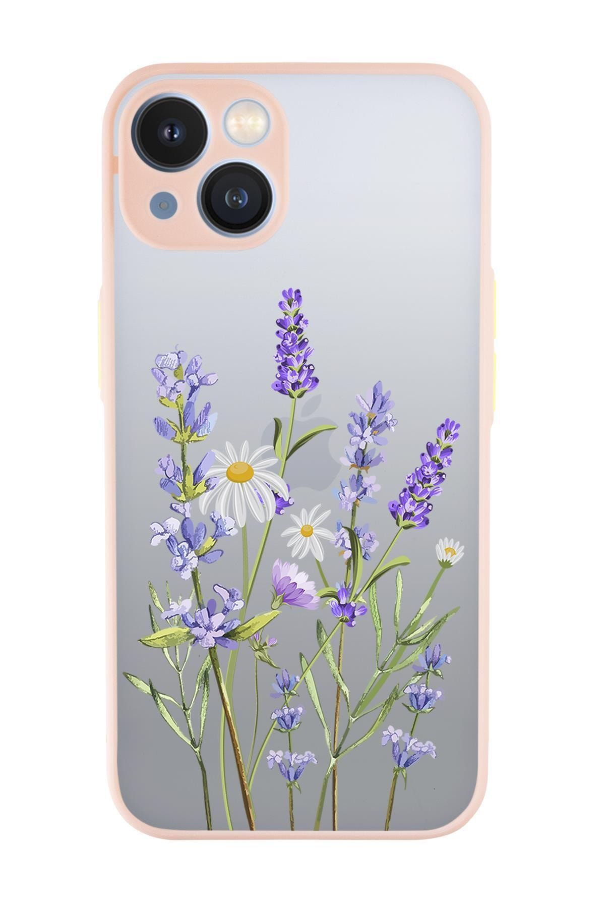 mooodcase Iphone 13 Uyumlu Lavender Desenli Kamera Korumalı Buzlu Şeffaf Lüx Telefon Kılıfı