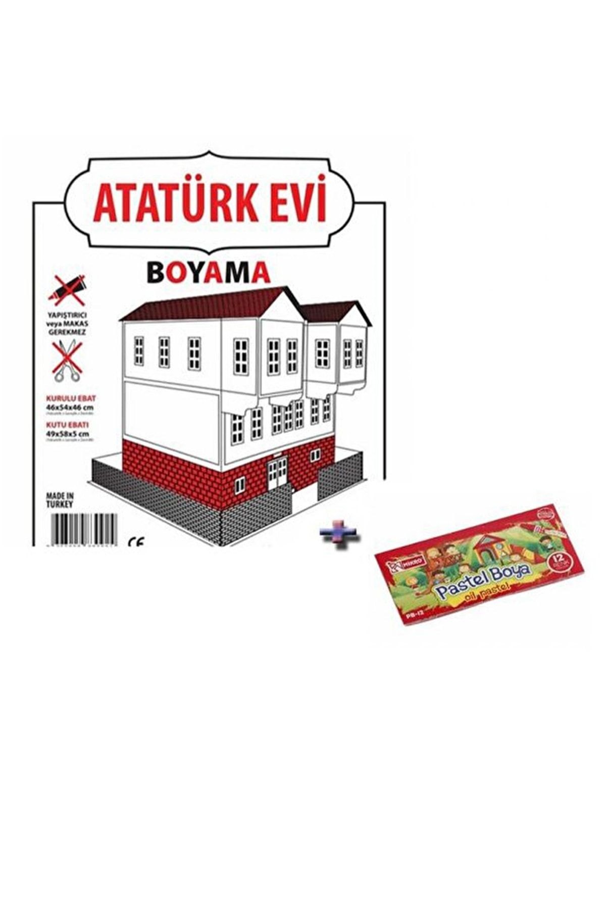 Uçandaire Atatürk Karton Boyama Evi Eğitici Aktivite Ve Zeka Geliştirici Ürün + 12 Li Pastel Boya Hediyeli