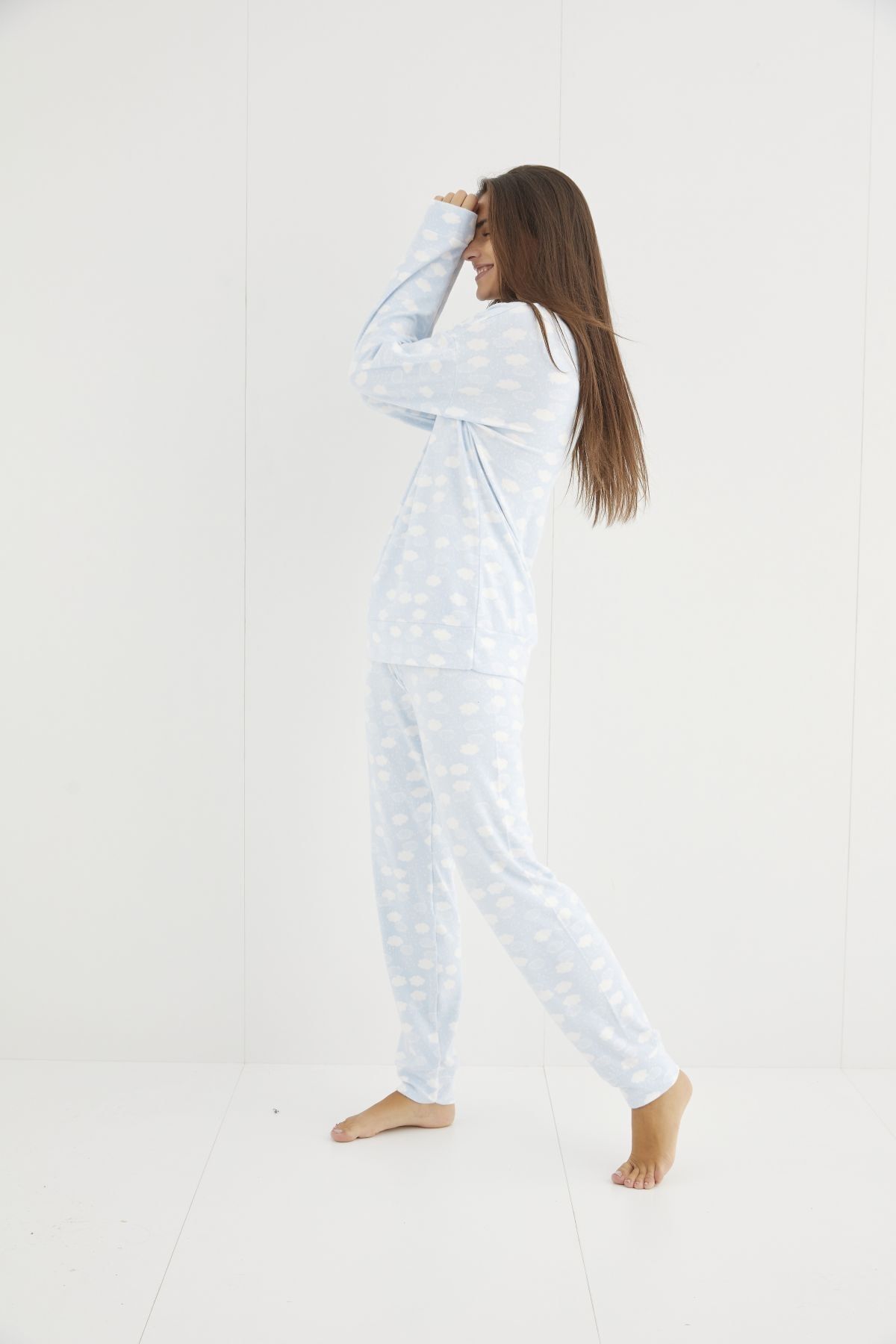 Siyah İnci Mavi Örme Pijama Takımı