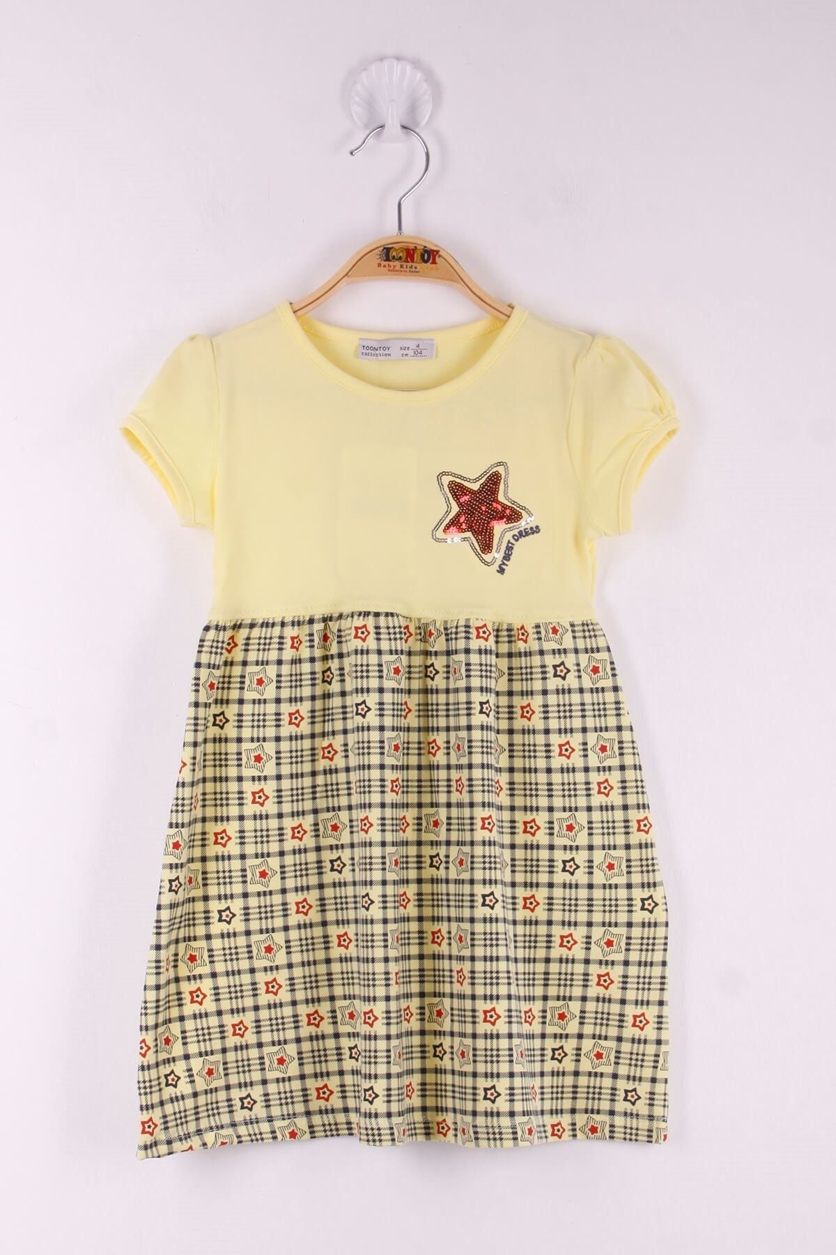 Toontoy Kız Çocuk Pullu Yıldız Nakışlı Elbise