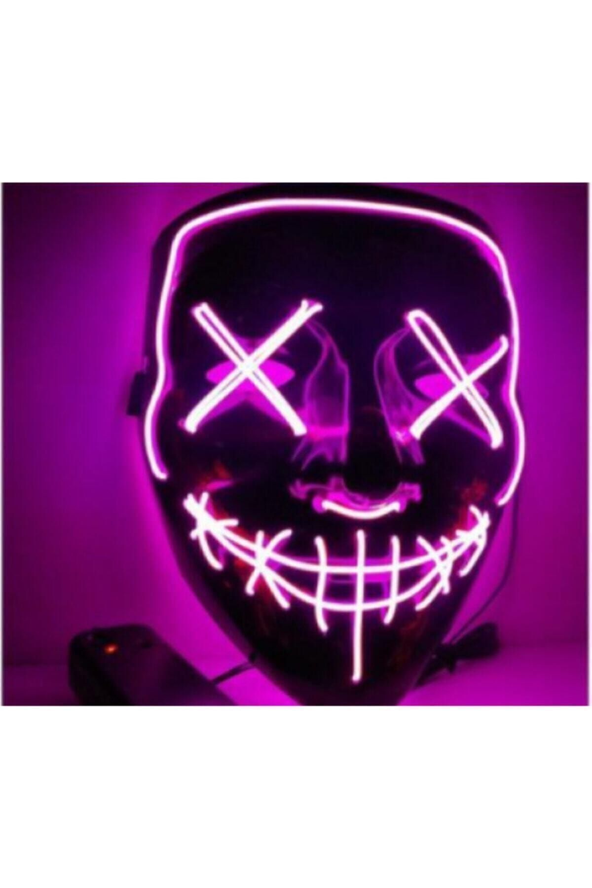 Genel Markalar Hallowen Led Işıklı Neon Maske 3 Modlu Parti Eğlence Maskesi Mor